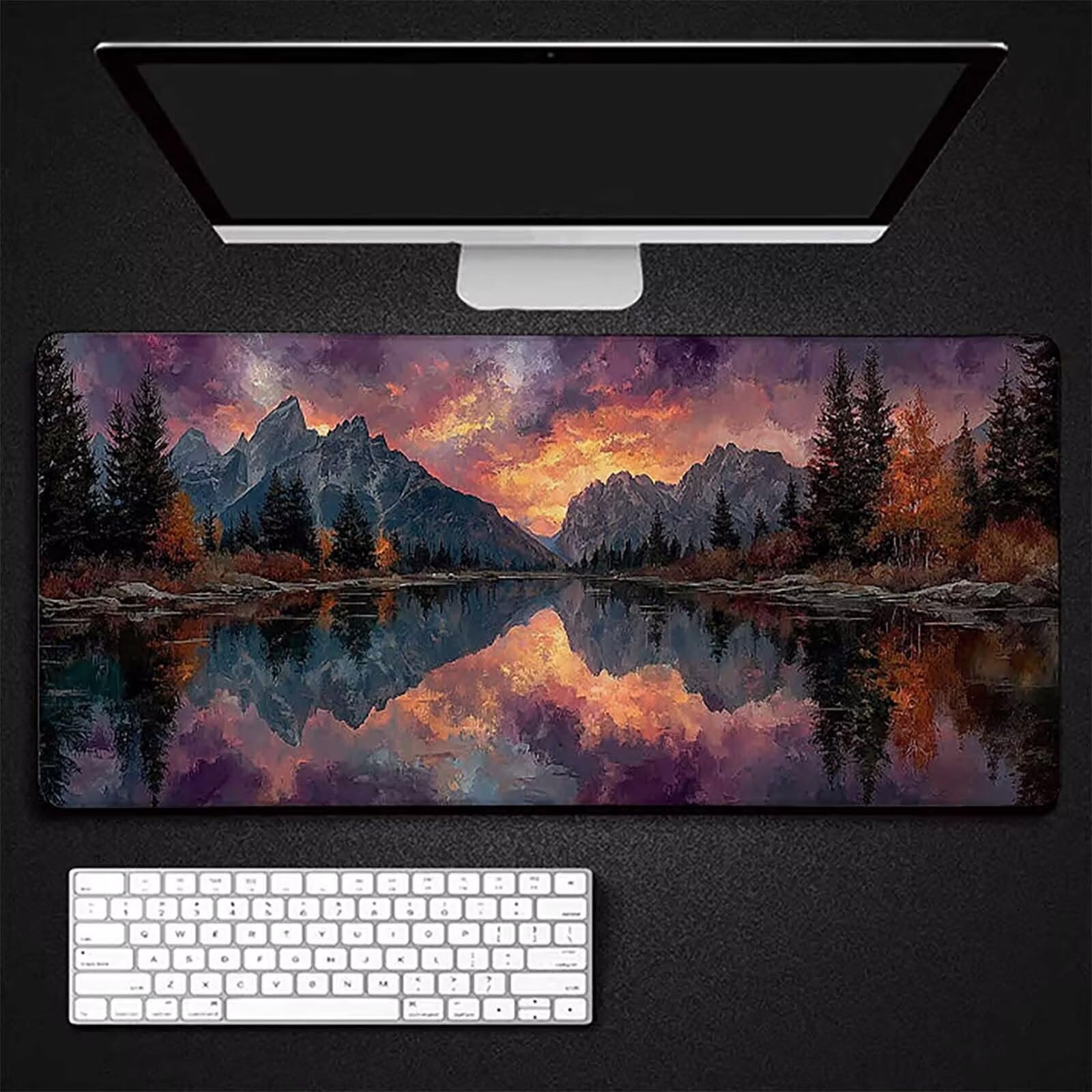 Podkładka pod mysz XXL 1500 x 800 x 3 mm, szara podkładka pod mysz górska podkładka na biurko z antypoślizgową gumową podstawą, wodoodporną powierzchnią, szytymi krawędziami, podkładka pod mysz do