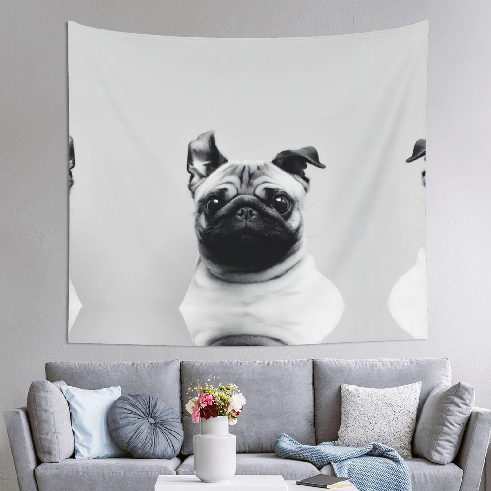 HLSBSSL 60x51in Pug Printed Tapestry Tablecloth for Dormitory and Picnic Rooms - Multifunctional Fabric Hanging