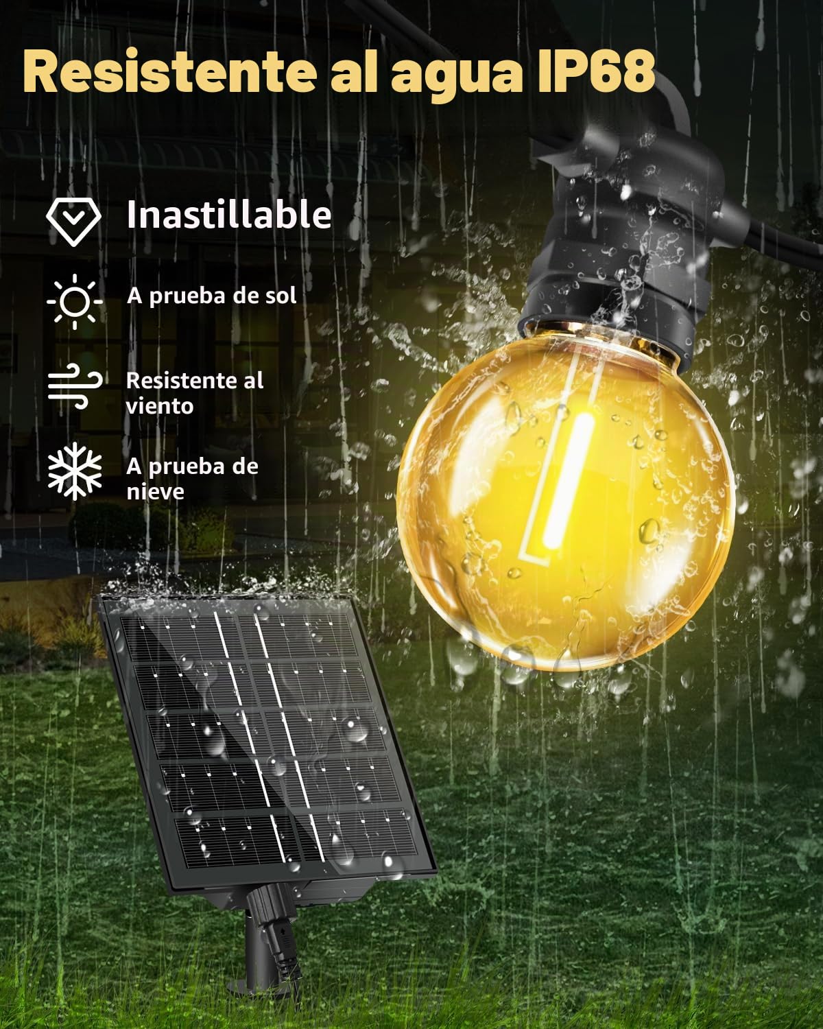 Bowfar Cadena de luces solares para exteriores, 15 m, 25 + 2 G40, con mando a distancia, IP68, resistente a la intemperie, 8 modos, iluminación de jardín, balcón, terraza, fiesta, decoración al aire