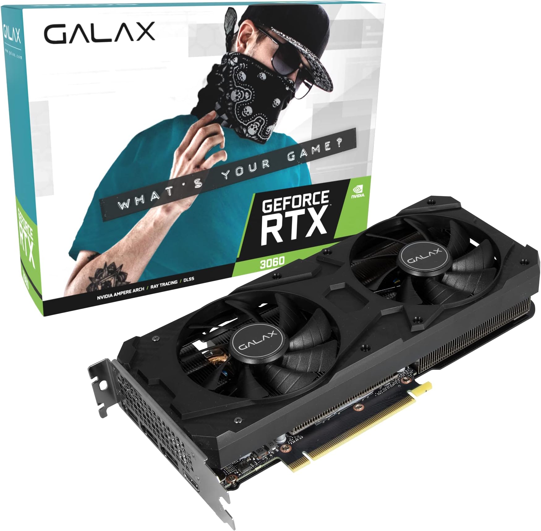 Galax GeForce RTX 3060 OC Edition 12GB GDDR6 192-bit 15 Gbps| PCI 4.0 | 3 x DisplayPort 1.4a | HDMI 2.1| NVIDIA DLSS | Advanced AI & Ray Tracing Performance, XtremeTuner Plus, Dual Fan Graphics Card