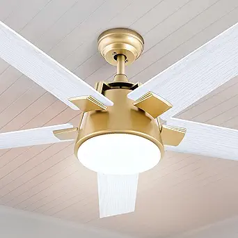 DWVO Ceiling Fan with Light and Wall Switch Remote, 52 Inch Modern Gold White Fan, Quiet Reversible Motor, Dimmable LED Color, Memory Function for Bedroom Living Room Patio Indoor Outdoor