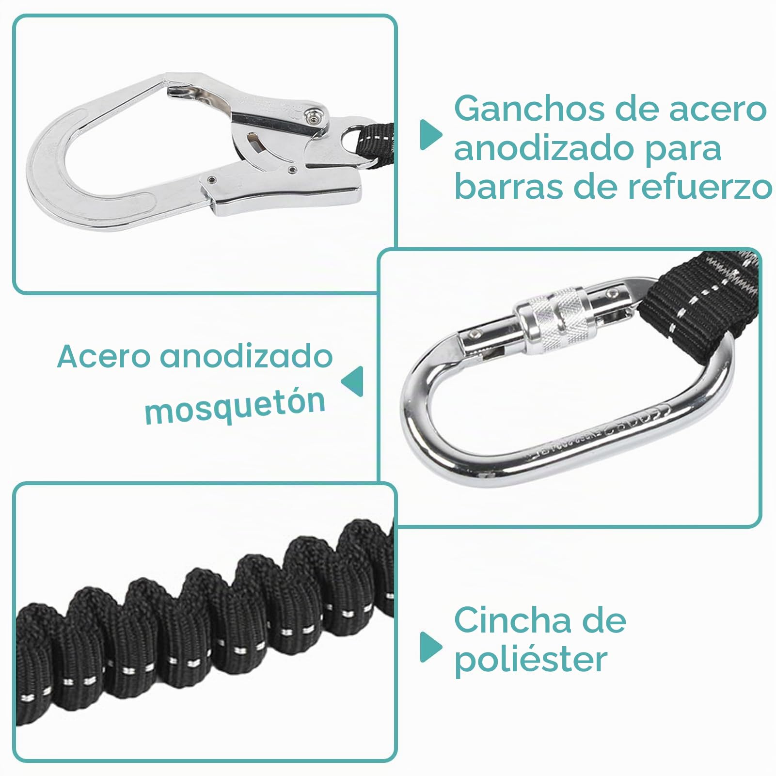 Cordón de seguridad con gancho a presión de 25 KN, correa de seguridad resistente, protección contra caídas, absorción de golpes, elástica, retráctil, arnés de correa de árbol de escalada