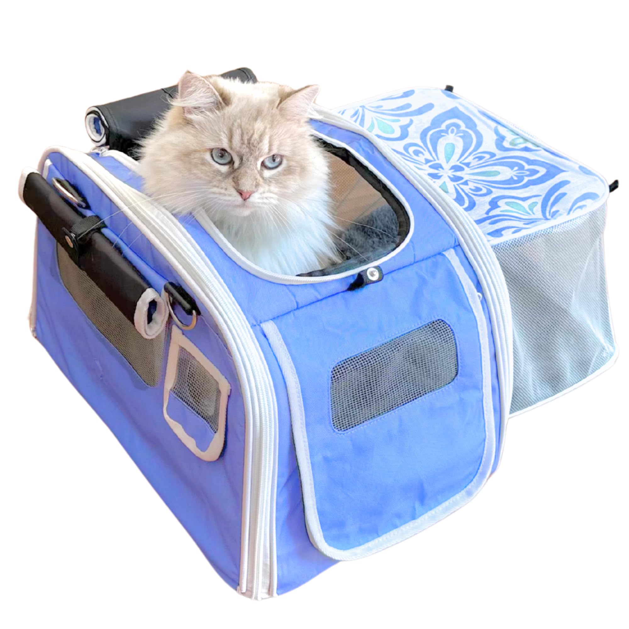 Kittyrama Soft-Sided Cat Carrier with Expandable Hideaway – Airline-Friendly Pet Travel Carrier, Top & Side Entry, Seatbelt Secure, Washable Mattress, Vet-Recommended Calming Den
