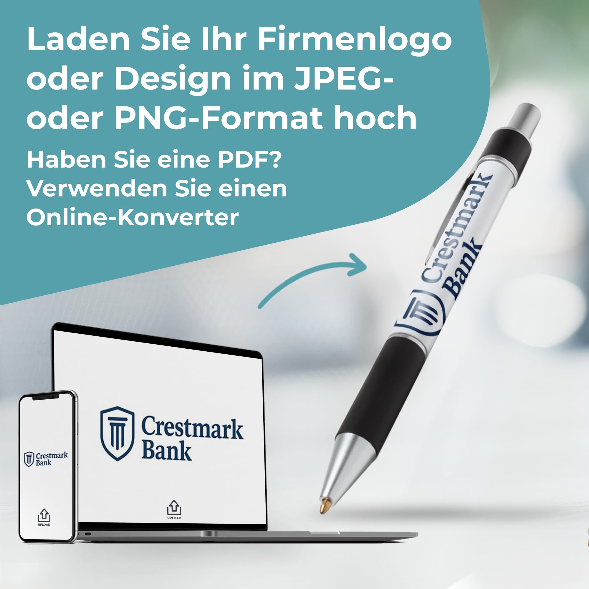 Cimpress Personalisierter Kugelschreiber, Rundumdruck Logo und Text, 25 Stück, Schwarze Tinte, Rutschfester Griff, Geschenk für Büro, Schule, Geburtstag, Hochzeit