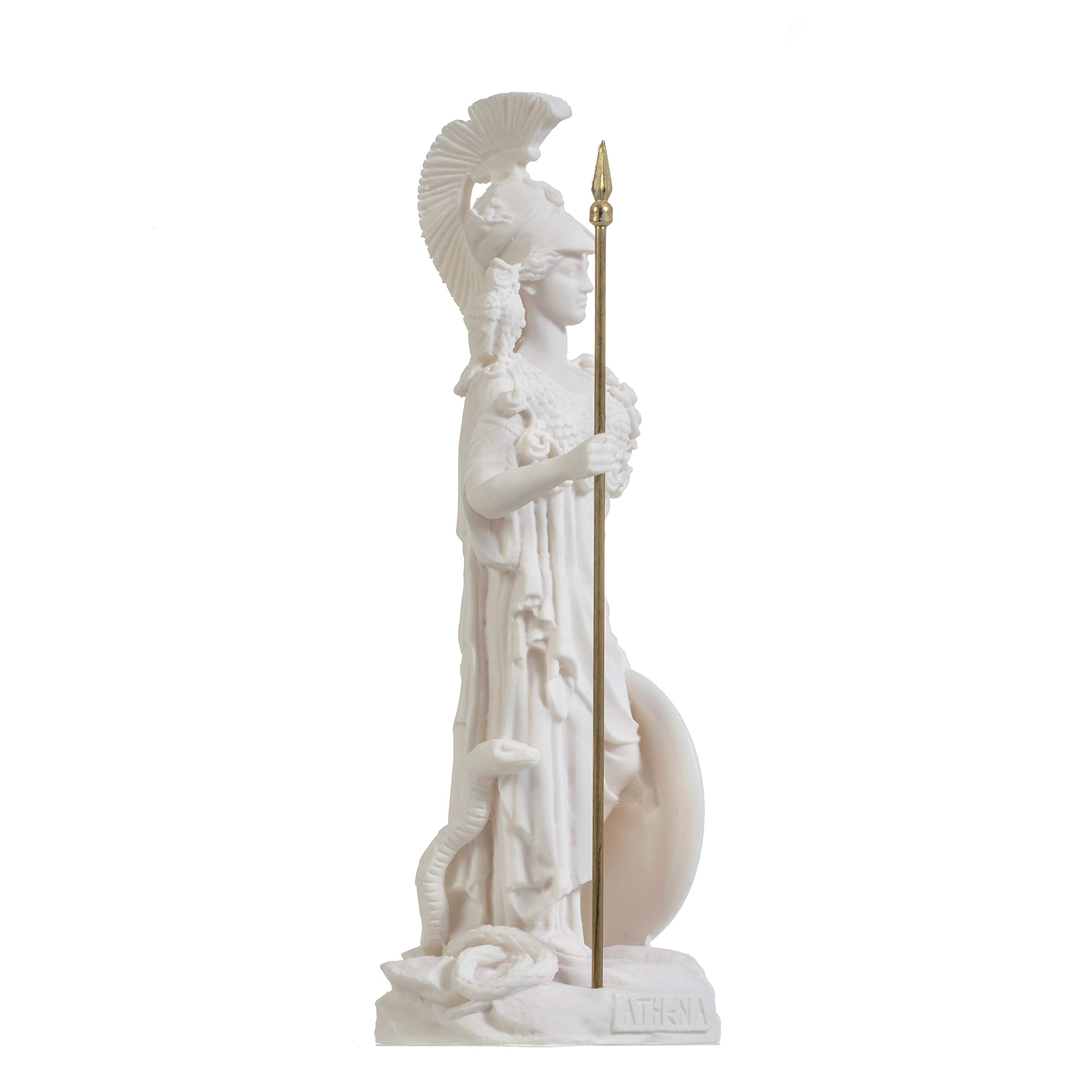 Atena Dea Greca con Gufo e Scudo Con Medusa Statua Di Alabastro 26,6 cm