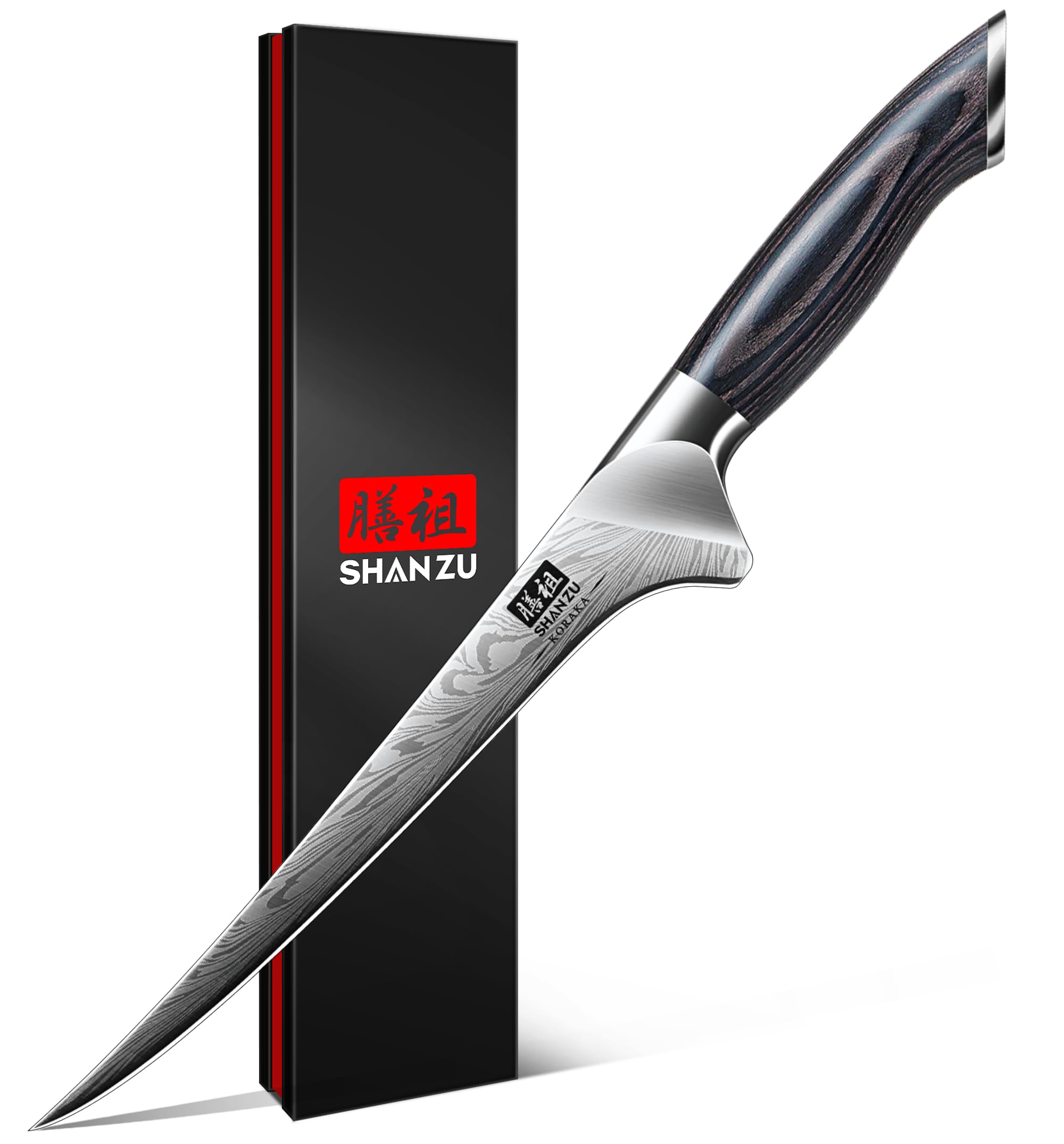 SHAN ZU Fillet Knife 7 Inch, Powder Steel Boning Knife High Carbon Japanese Filleting Knives, Ultra Sharp Deboning Knives for Meat Cutting, Fish Knive's with Ergonomic Pakkawood Handle