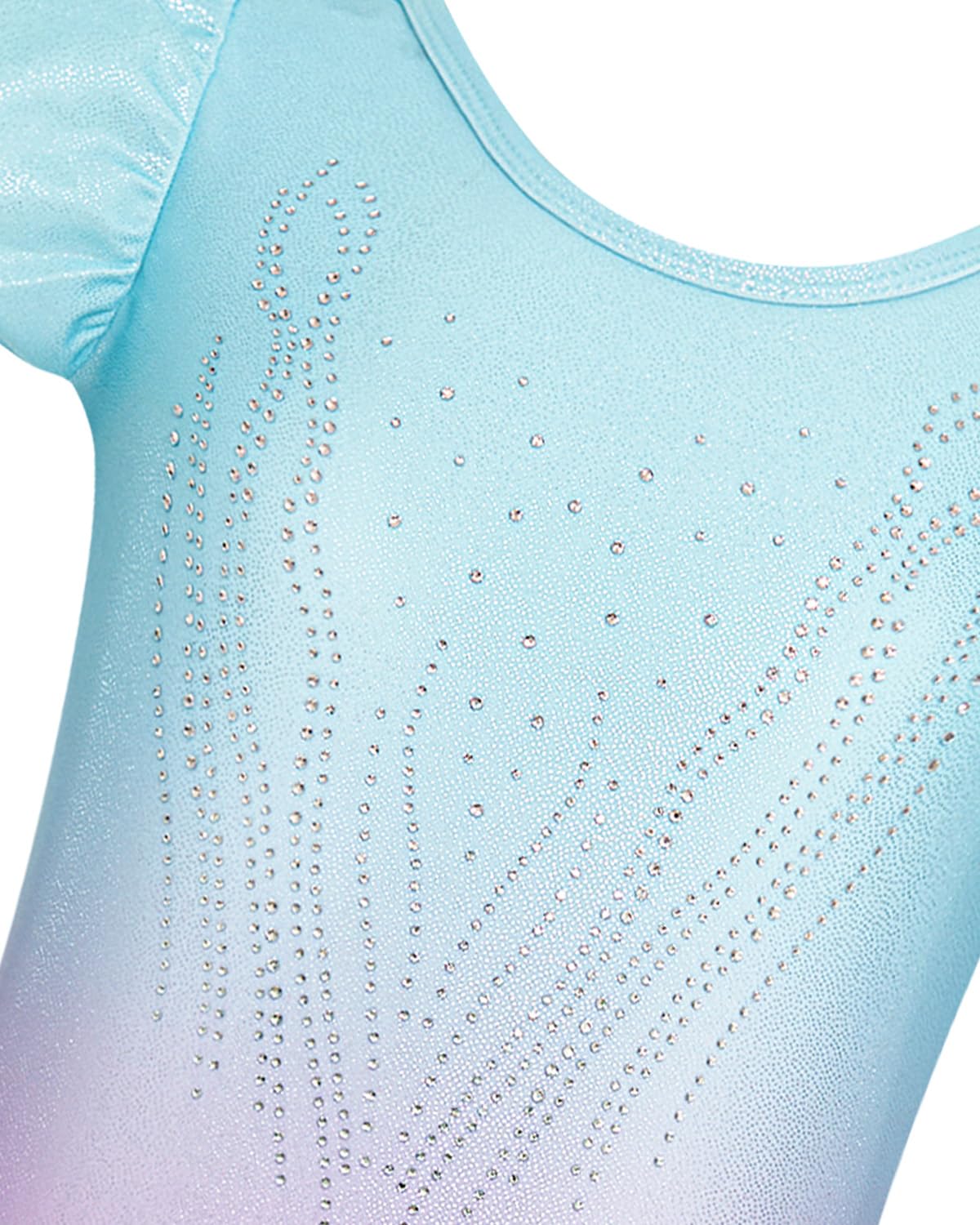Gogokids Conjunto de gimnasia de 3 piezas con mangas voladas para niñas, leotardos de gimnasia para niños con lentejuelas degradadas y diseño de purpurina, juego de disfraces de gimnasia que incluye