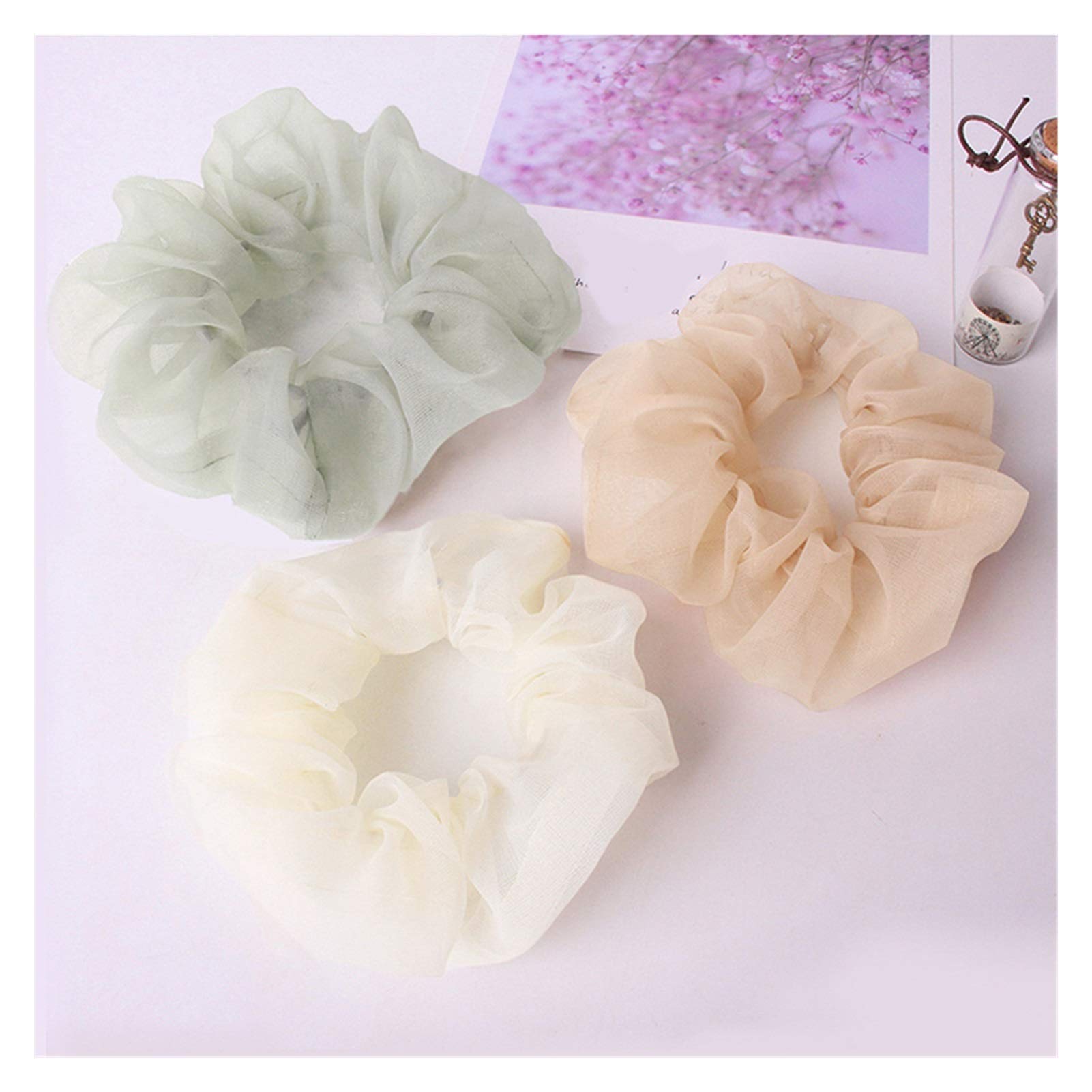 Cuerda para el cabello Color sólido Gasa Malla Scrunchie Lazos para el cabello Mujer Niña Tela elástica transparente Bandas de goma Cuerda para el cabello Accesorios para el cabello (Color : Brown S