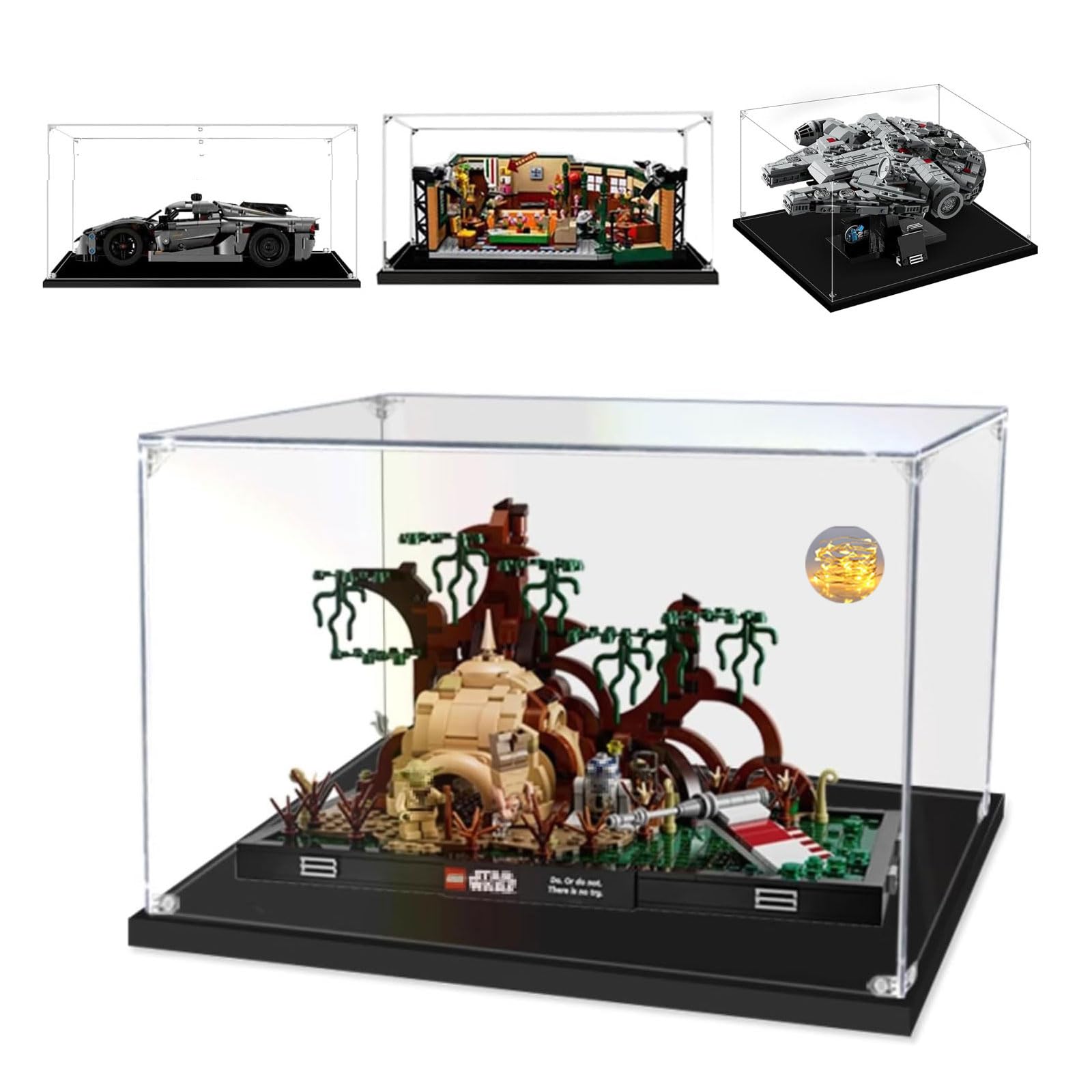 Trasparente Teca 35x25x20cm,3mm Spessore Acrilico Vetrina per Lego Millennium Falcon 75375 Central Perk Friends 21319 McLaren-MP4/4 10330,Antipolvere Scatola Espositiva per 75330 10321 42173