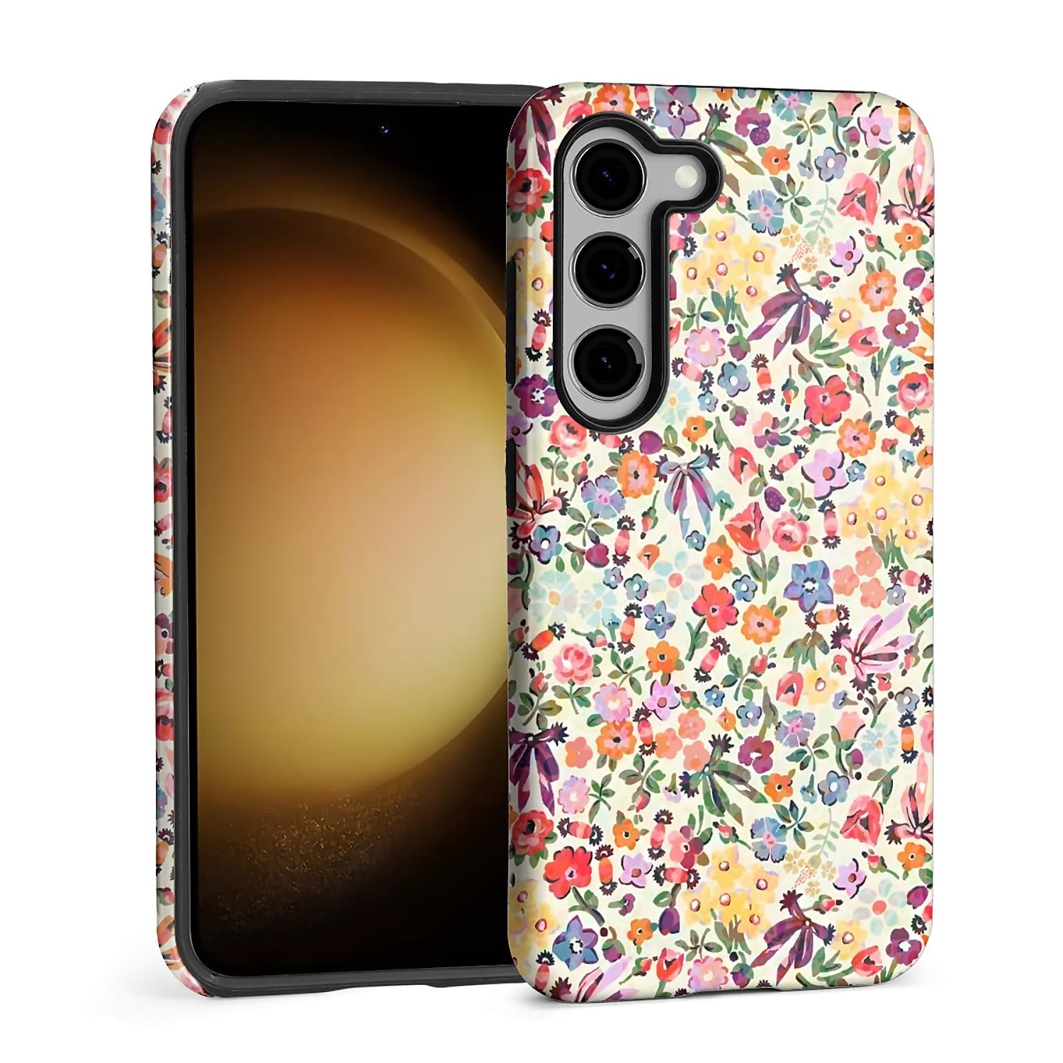 SKAMIX Case for Samsung Galaxy S23,Camera Full Shell Protection Soft Phone Case-Small Flowers-Bow