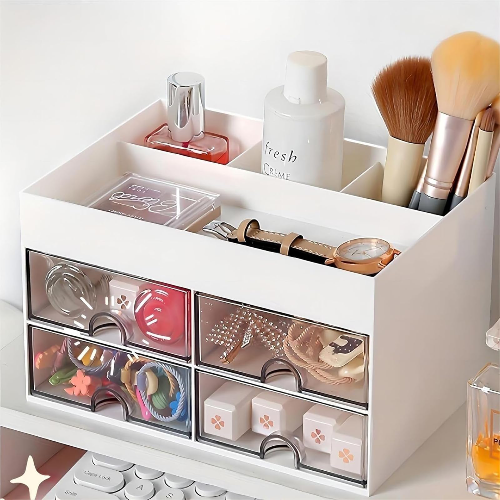Scatola portaoggetti da scrivania, organizer da scrivania con 4 cassetti, portapenne multifunzionale for scrivania, organizer for forniture for ufficio (bianco)