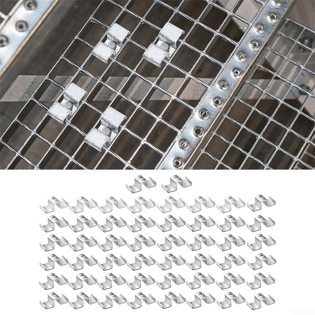 Honseadek Clip per sella in acciaio zincato, per fissaggio di barre di griglia, morsetti a griglia in metallo per passerelle e sistemi di drenaggio (50 pezzi)