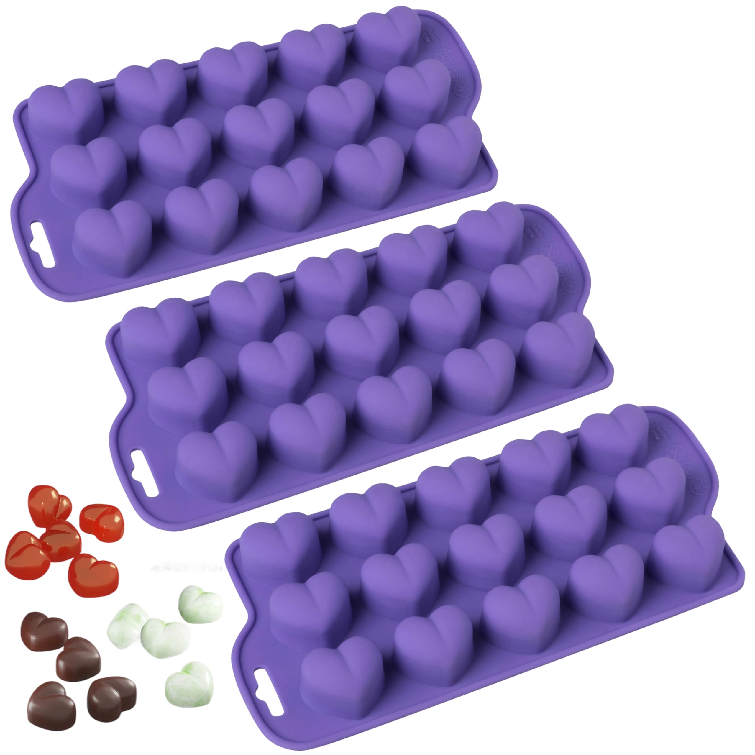 Bakerpan Silicone Chocolate Heart Mold - Set of 3 - Heart Shaped Jelly and Ice Cube Tray, Gummies, Candy