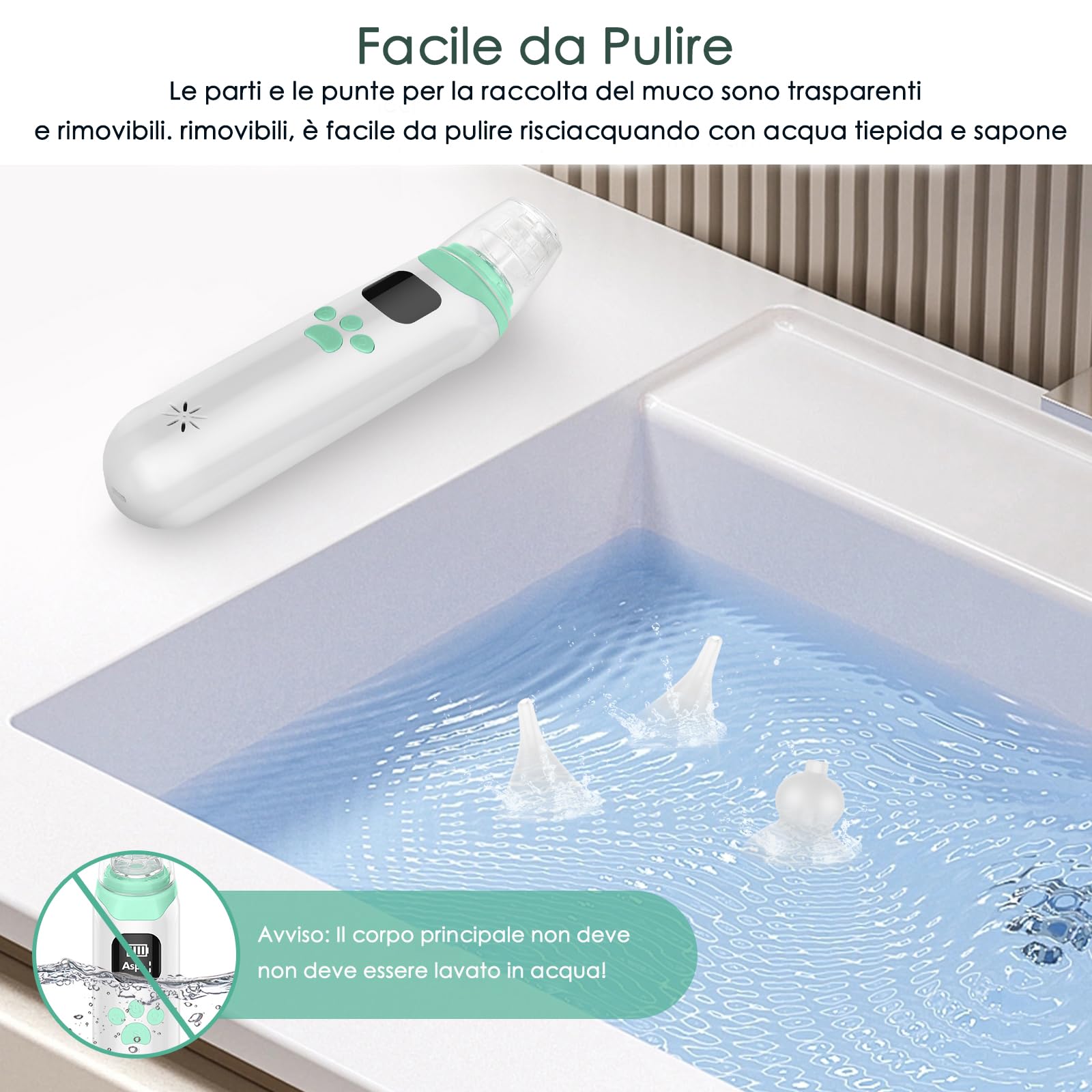 Baby Aspiratore nasale elettrico per neonati con 3 livelli di aspirazione & musica e luce, anti-riflusso per muco/moccio/popel, aspiratore nasale, bambino