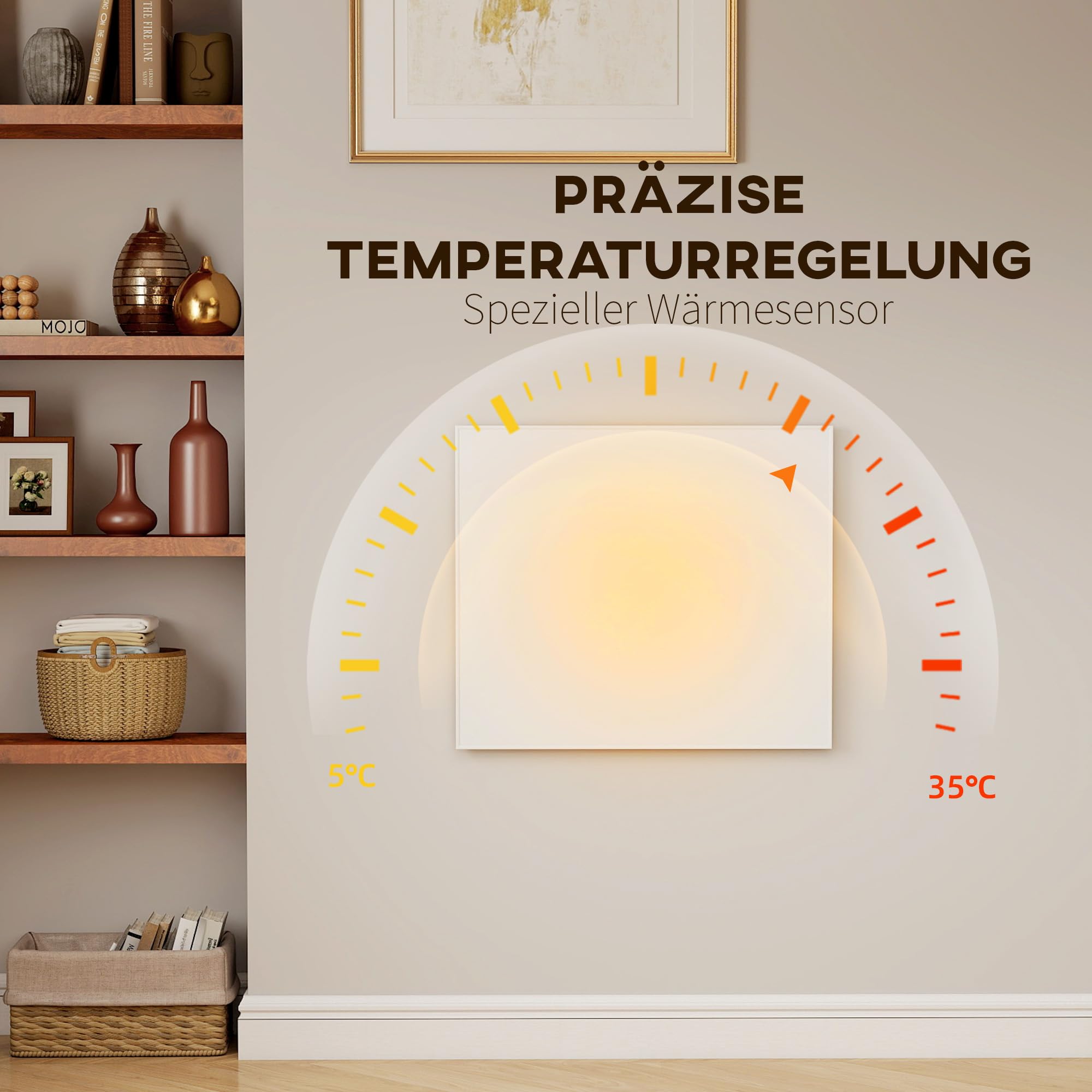 HOMCOM Grzejnik na podczerwień 400W, termostat, ścienny, biały | 2-4 min do temp. rob., grzejnik elektr., timer tyg., zabezp. przed przegrz., blokada rodz.