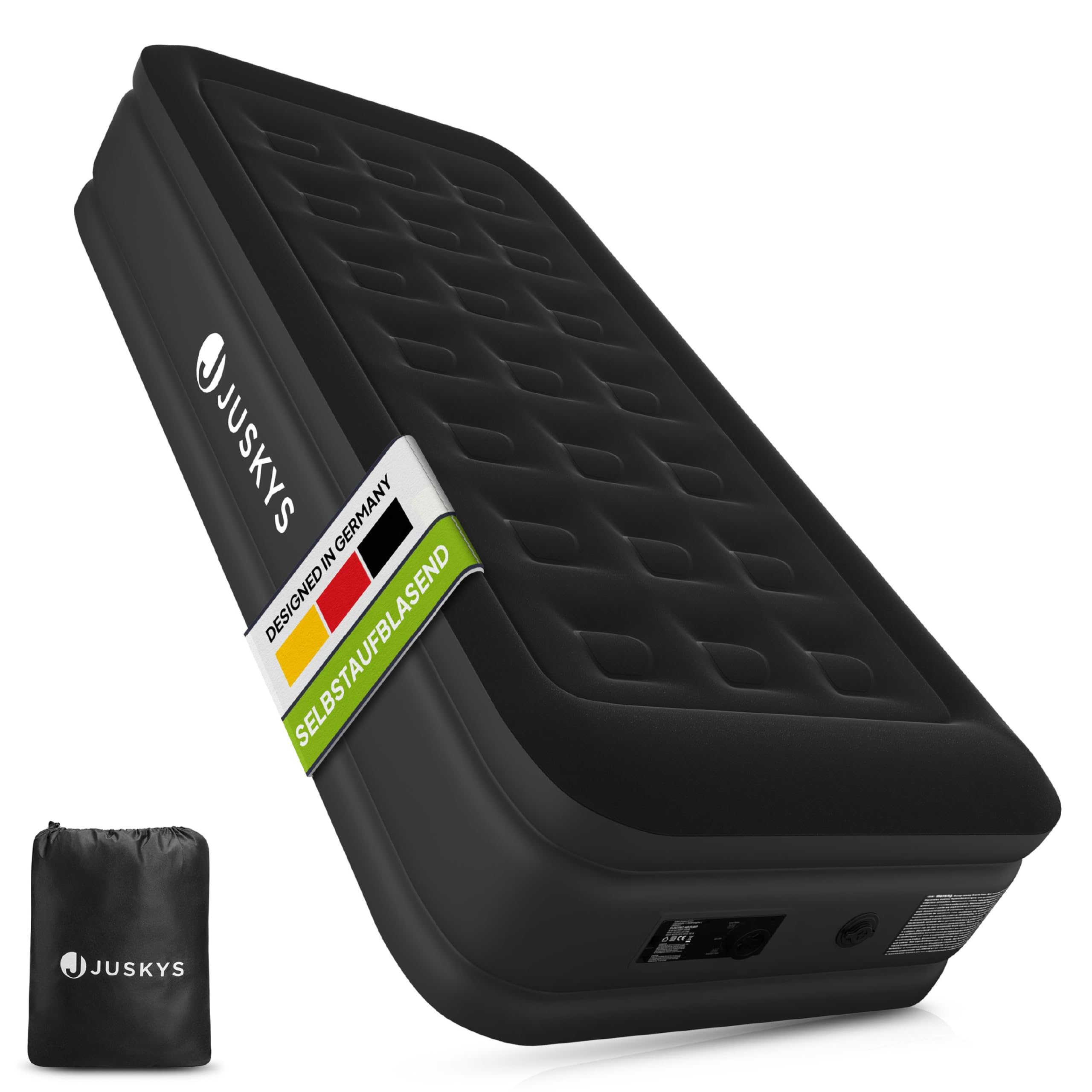 Juskys Luftmatratze Sapri M in Schwarz - 1 Personen Luftbett selbstaufblasend - aufblasbare Matratze als Gästebett oder Camping - integrierter Pumpe