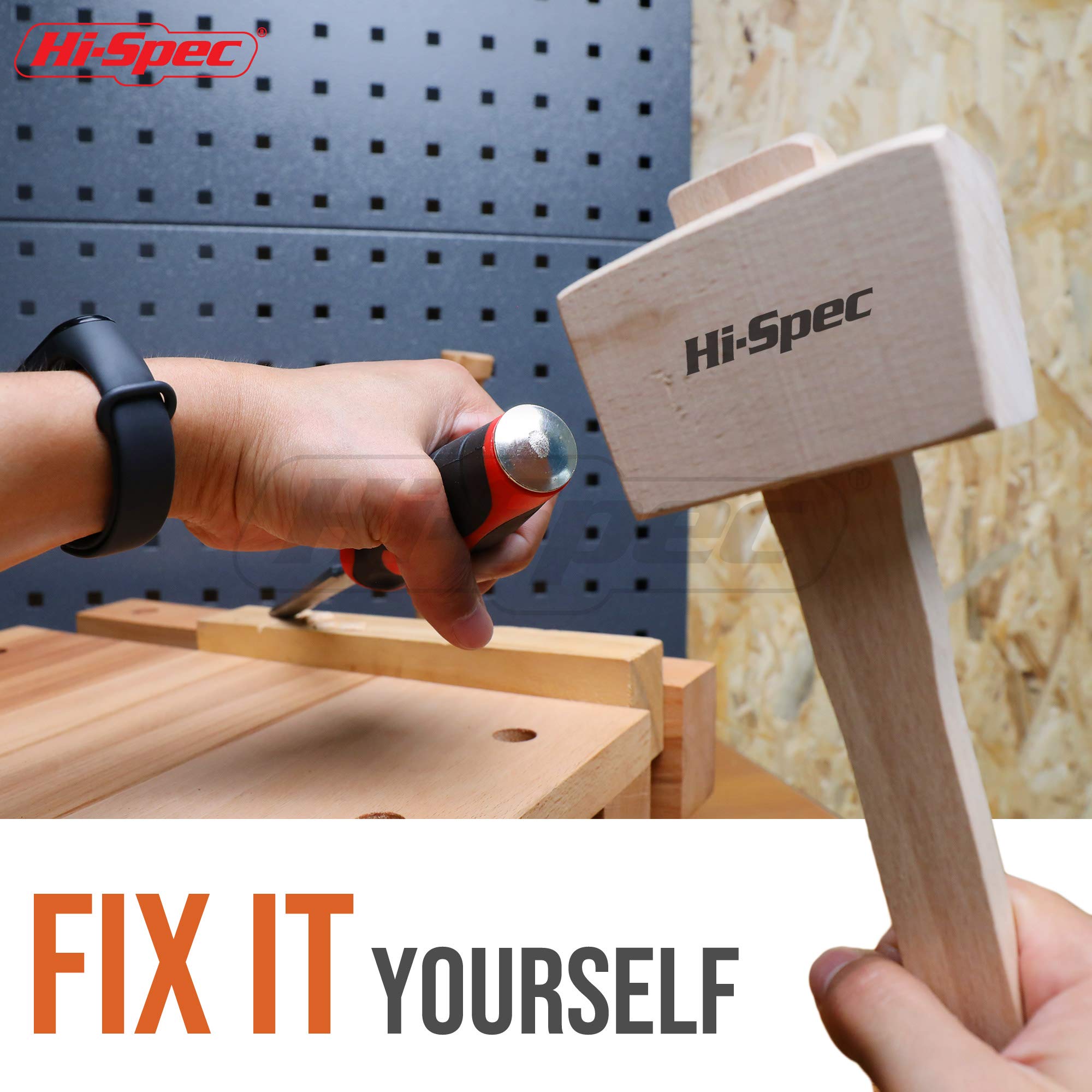 Hi-Spec Stechbeitel-Set für Holz mit Holzhammer, umfassendes Set mit Stechbeiteln in 3 Größen für präzise Schnitte bei Ihren Holzprojekten.