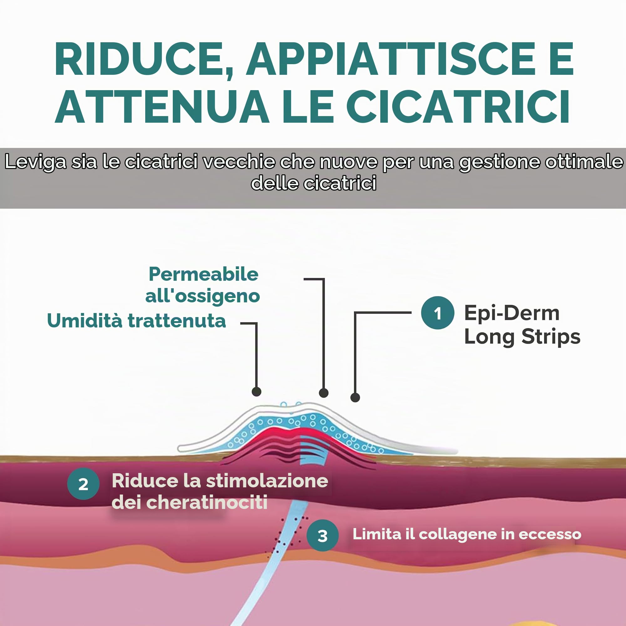 BIODERMIS - Cerotti Silicone per Cicatrici | Riduce Cicatrici Chirurgiche e Ustioni | Riutilizzabili e Adattabili | Rende la Pelle più Chiara e Morbida | 3,6 x 29 cm, Silicone