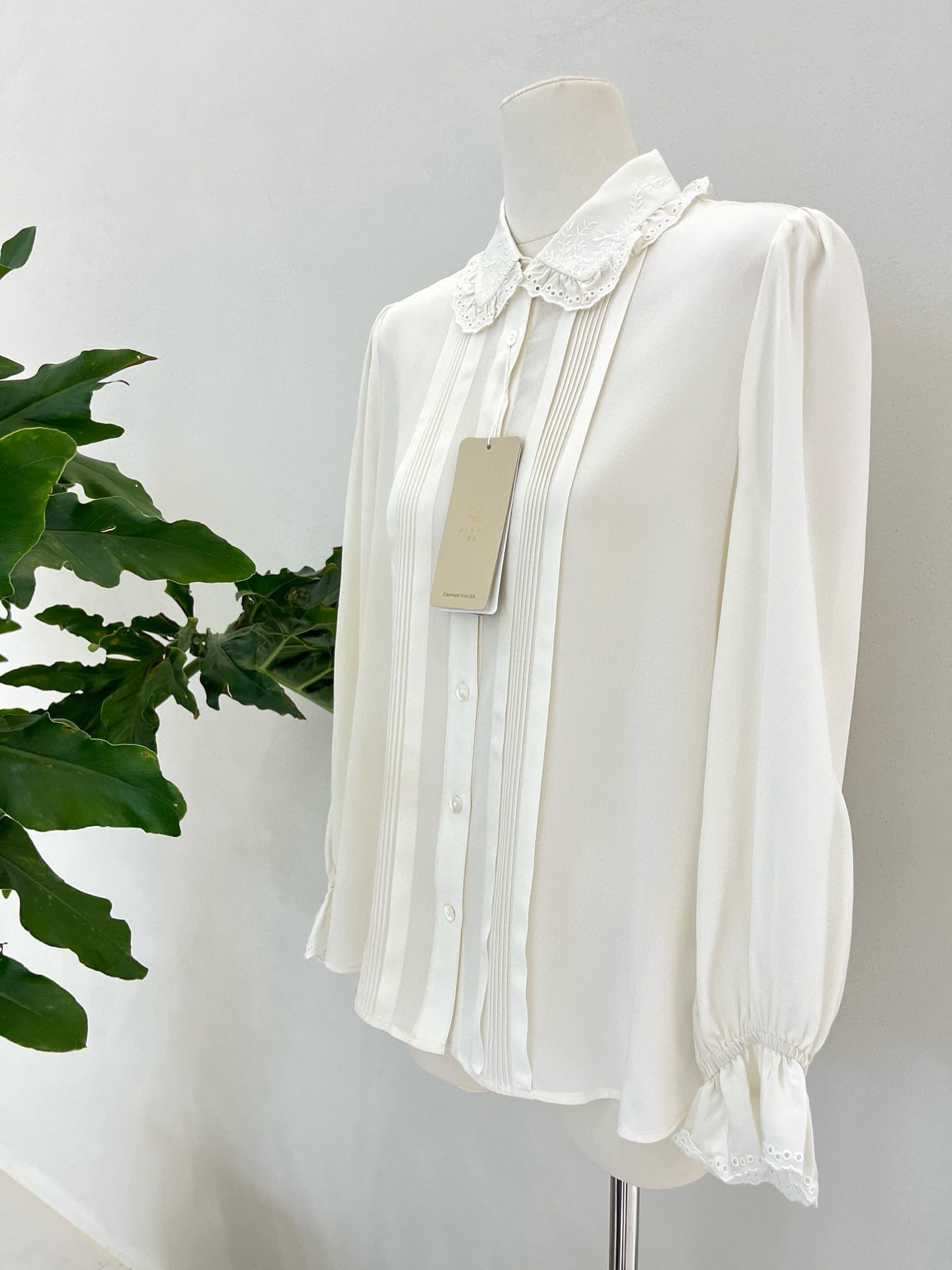 Women's Embroidered White Formal Silk Blouse for Women
