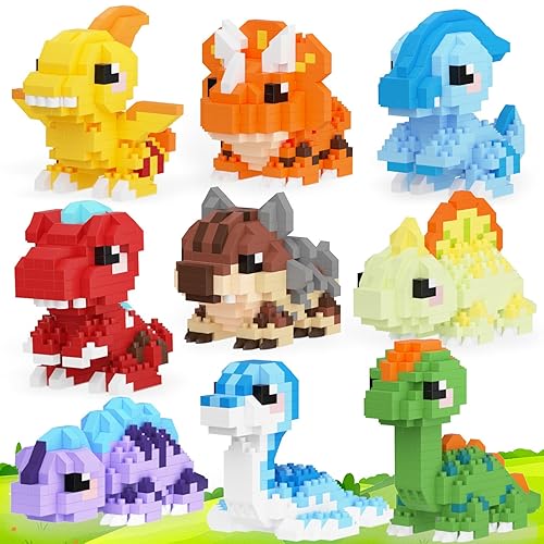 TENYEAH 9 Packs Mini Building Set Dinosaur Toys for Adult, Cut Dionsaur Building Blocks Party Favors Toys, Assemble Game Home Decor Creative Birthday Gifts for Boys Girls