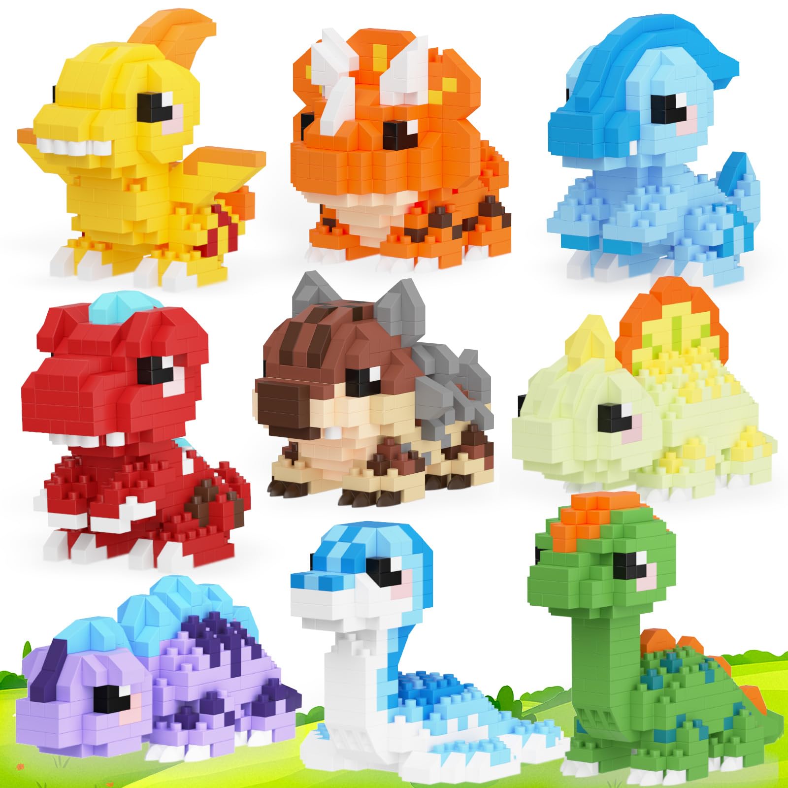 TENYEAH 9 Packs Mini Building Set Dinosaur Toys for Adult, Cut Dionsaur Building Blocks Party Favors Toys, Assemble Game Home Decor Creative Birthday