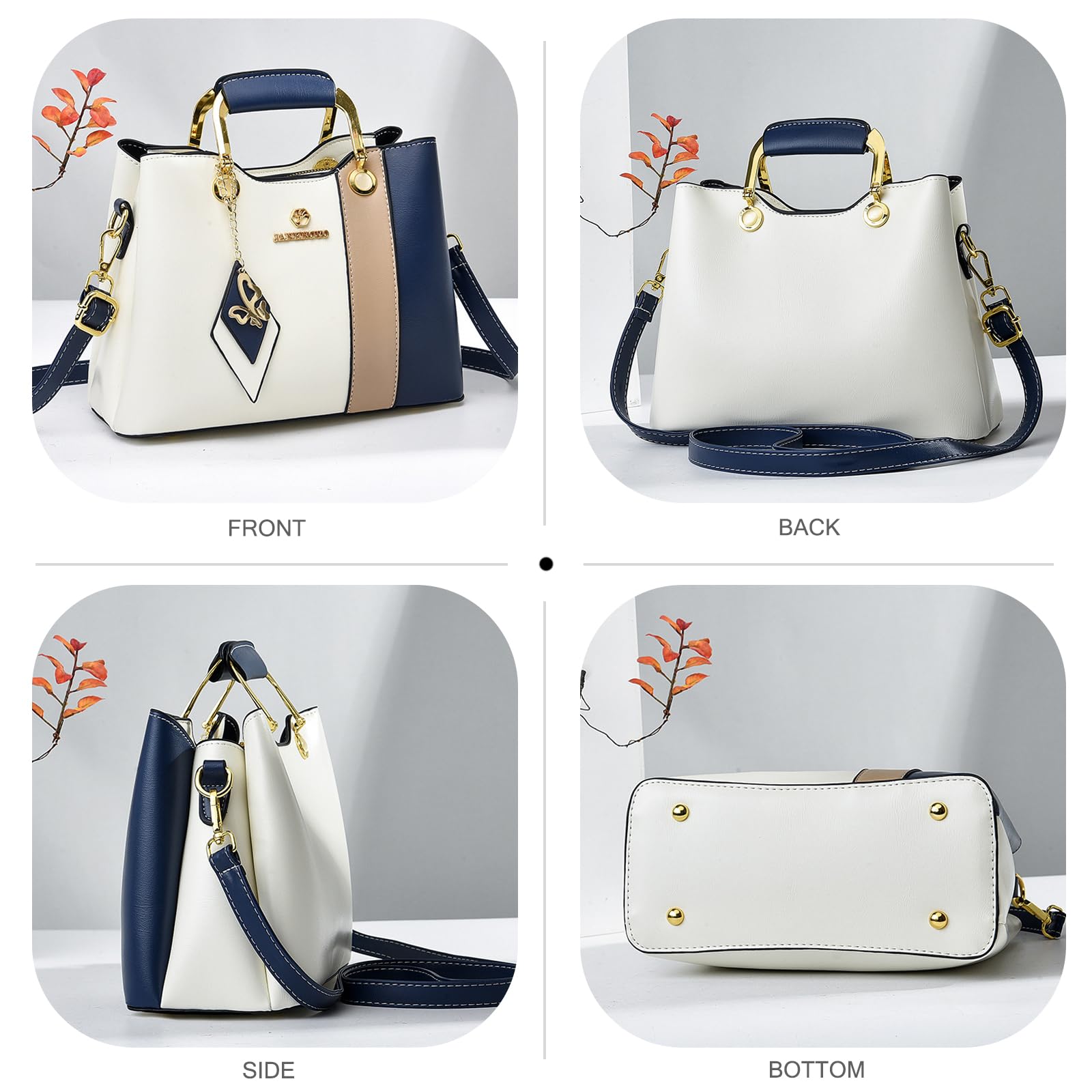 NICOLE & DORIS Bolso de Mujer de Mano Bolso Bandolera Pequeño Lindo Bolso de Las Señoras Cuero PU Bolso Tote Multicolor Bolsa de Mensajero para Niñas Bolsa Cruzado Negro con Blanco