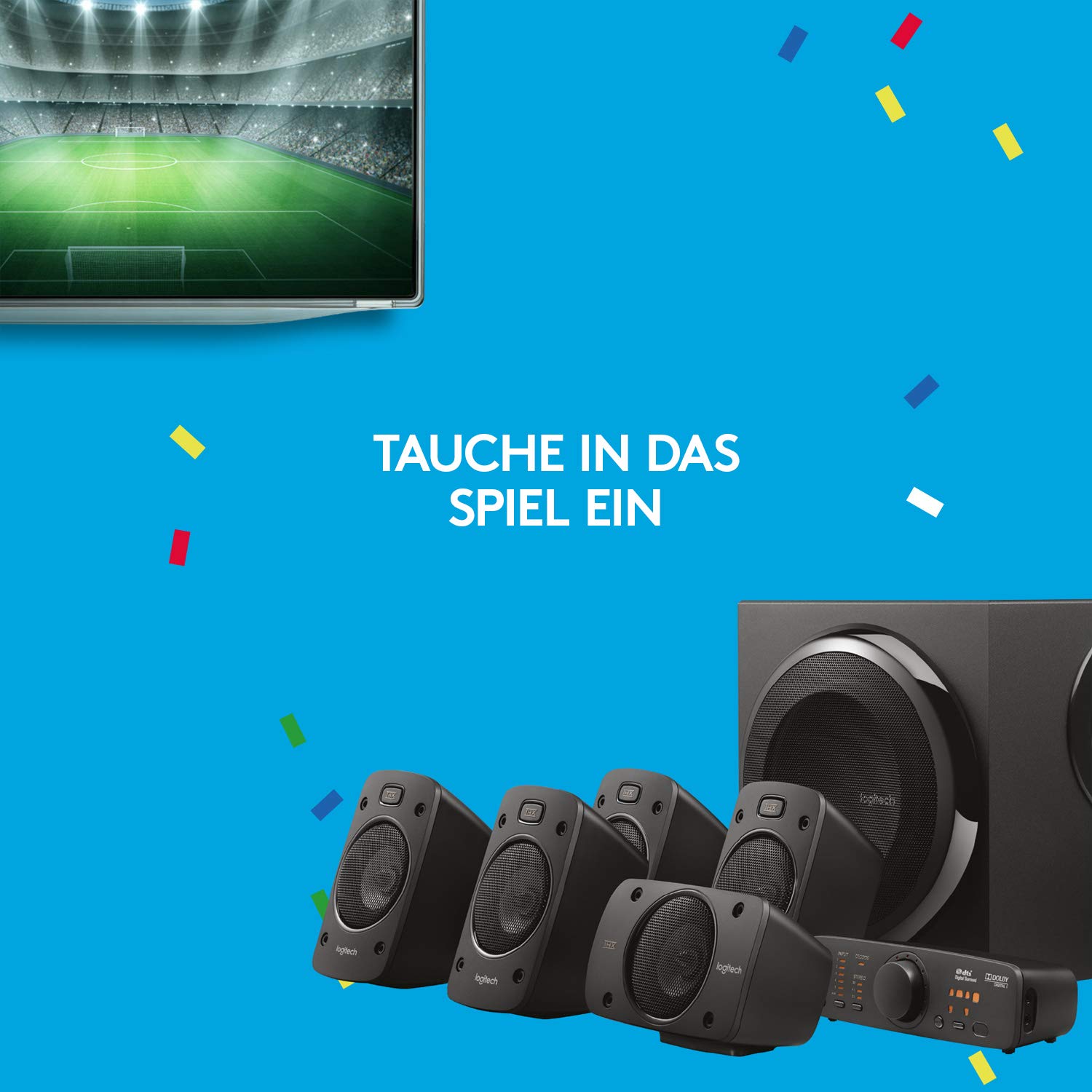 Logitech Z906 5.1 Sound System, 1000 Watt Surround Sound, THX, Lautsprecher, EU Stecker, Schwarz