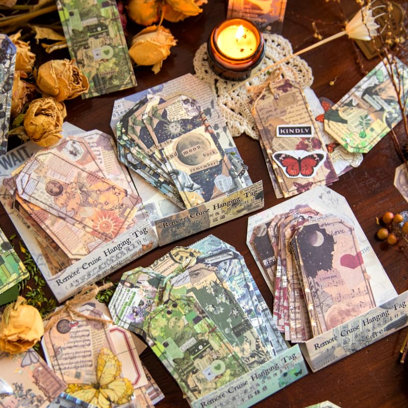 Alideco 200pcs Vintage Scrapbook Paper,Vintage hang tags Scrapbooking Paper for Journaling Supplies, Decorative Craft Paper for Junk Journals(