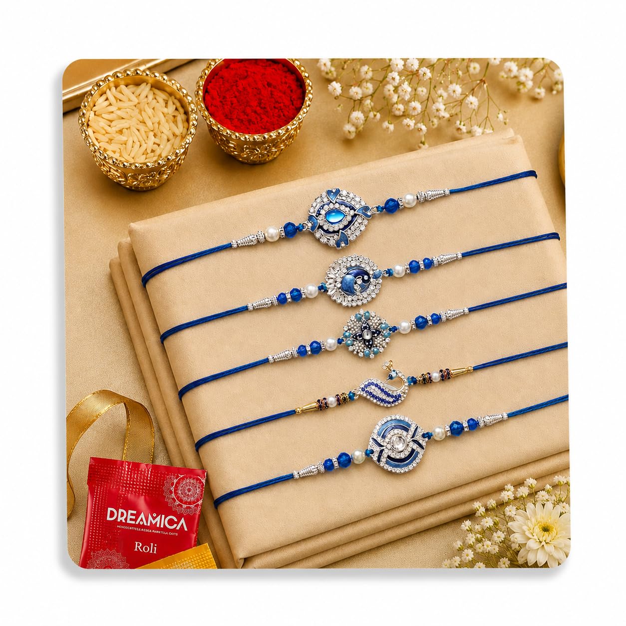 Dreamica Rakhi Set for Brother with Greeting Card And Tilak Set