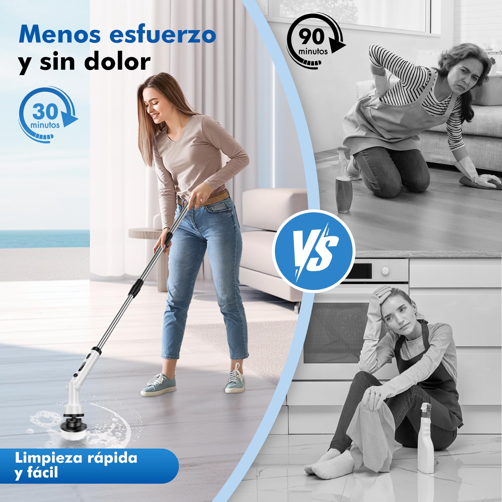 Cepillo Electrico Limpieza Hogar,Cepillo Limpieza Electrico con 8 Cabezales Reemplazables,Spin Scrubber Giratorio Limpieza Potencia,Fregadora Giratoria Eléctrico para Hogar,Baño,Suelos