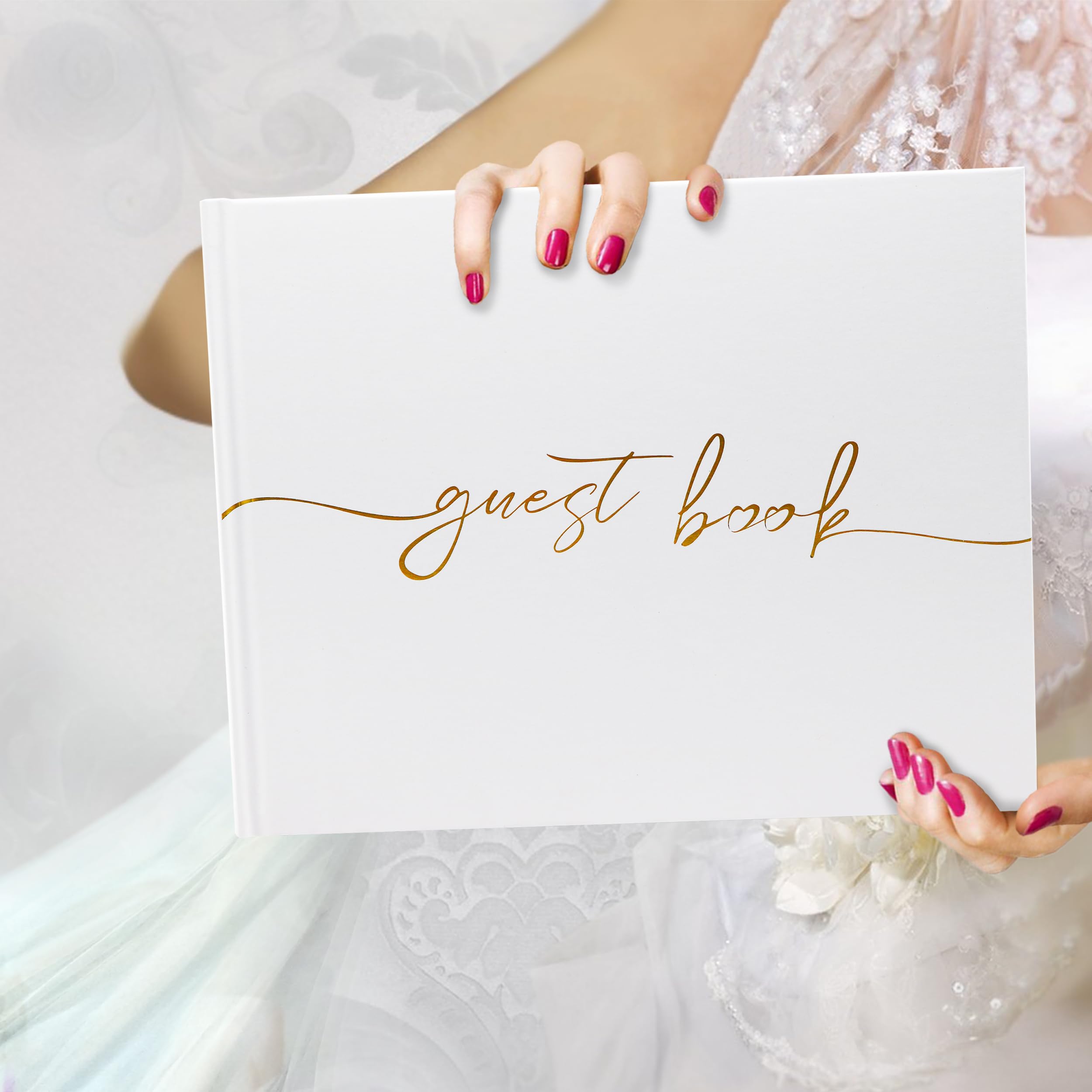 Wedding Guest Book - Elegant Guest Book for Weddings, Receptions, Baby Showers, and Special Events - 100 Blank Pages for Wedding Signatures and Photos (White) - Image 2