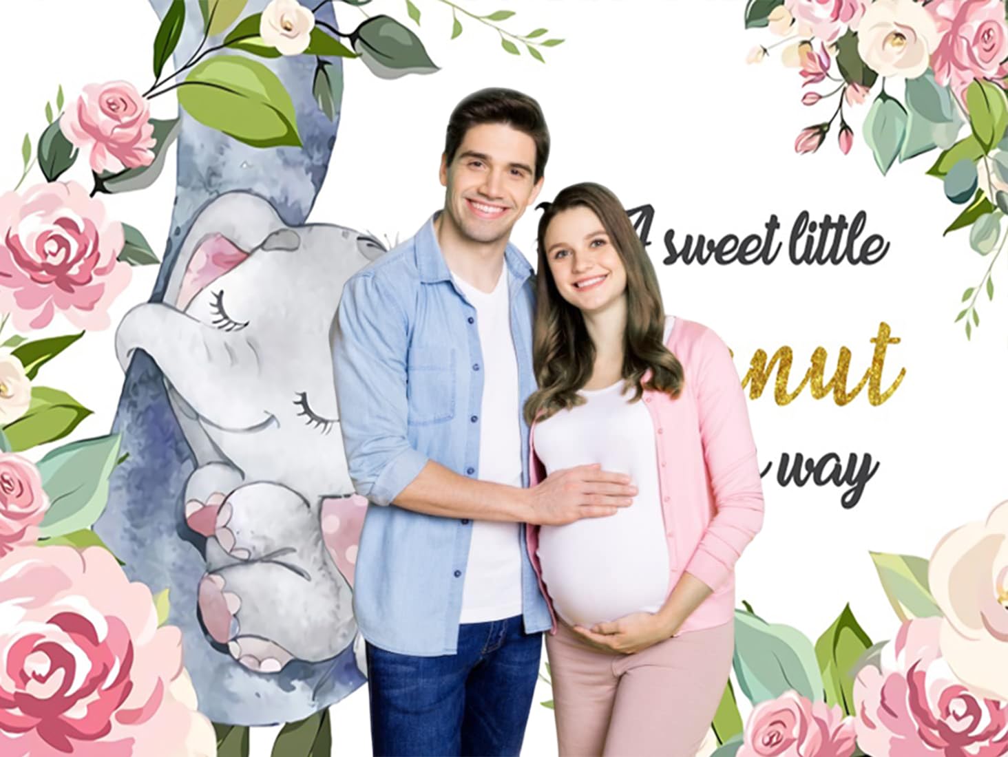 Telón de Fondo de Baby Shower para Niña 3,6x3m, Lindo Elefante Flores Rosa Fondo de fotografía de Vinilo para bebé Fiesta de cumpleaños recién Nacido decoración de Mesa de Pastel