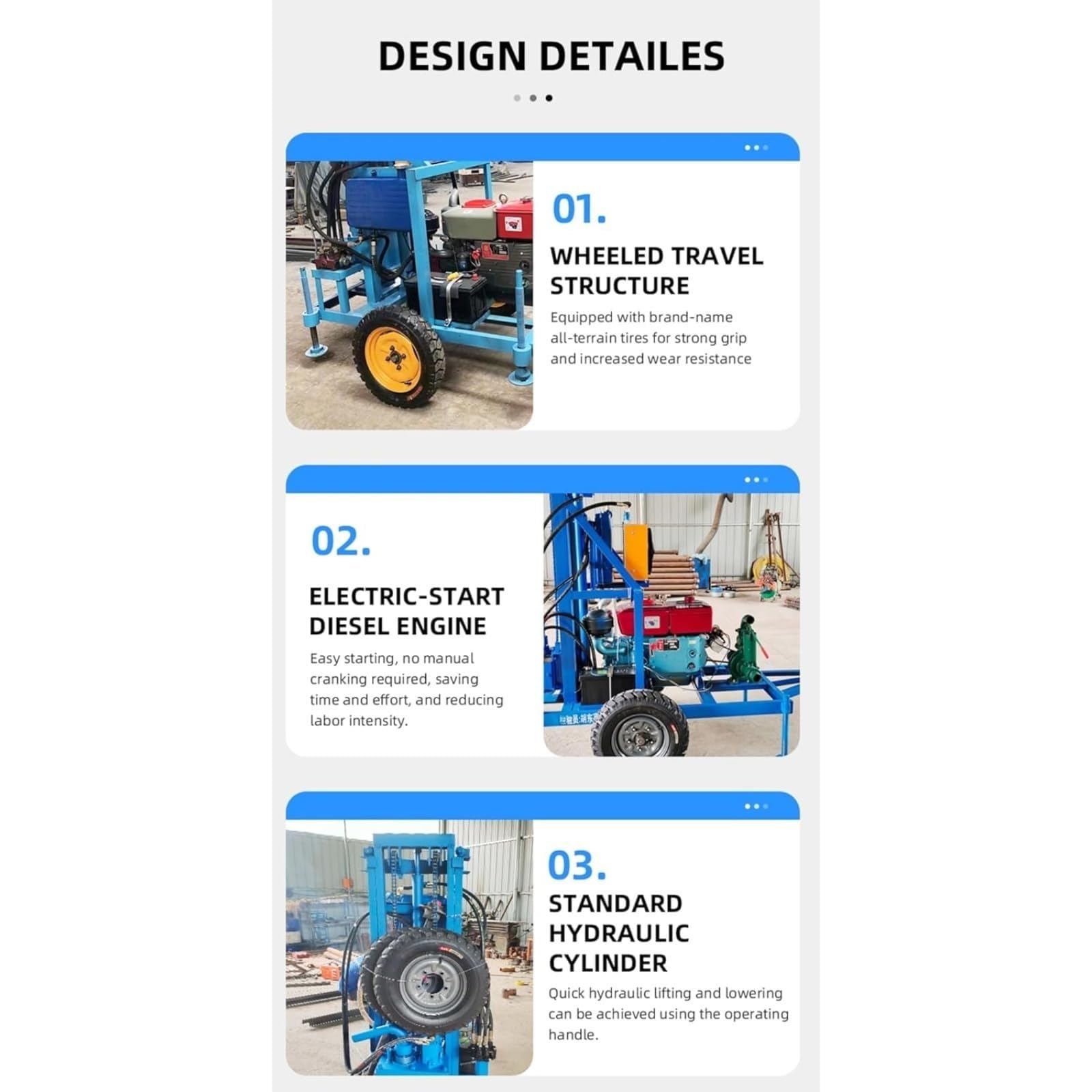 Perceuse de puits d'eau, plate-forme de forage de puits d'eau hydraulique avec équipement de forage portable, forage de puits profond pour les eaux souterraines, l'irrigation agricole et les projets