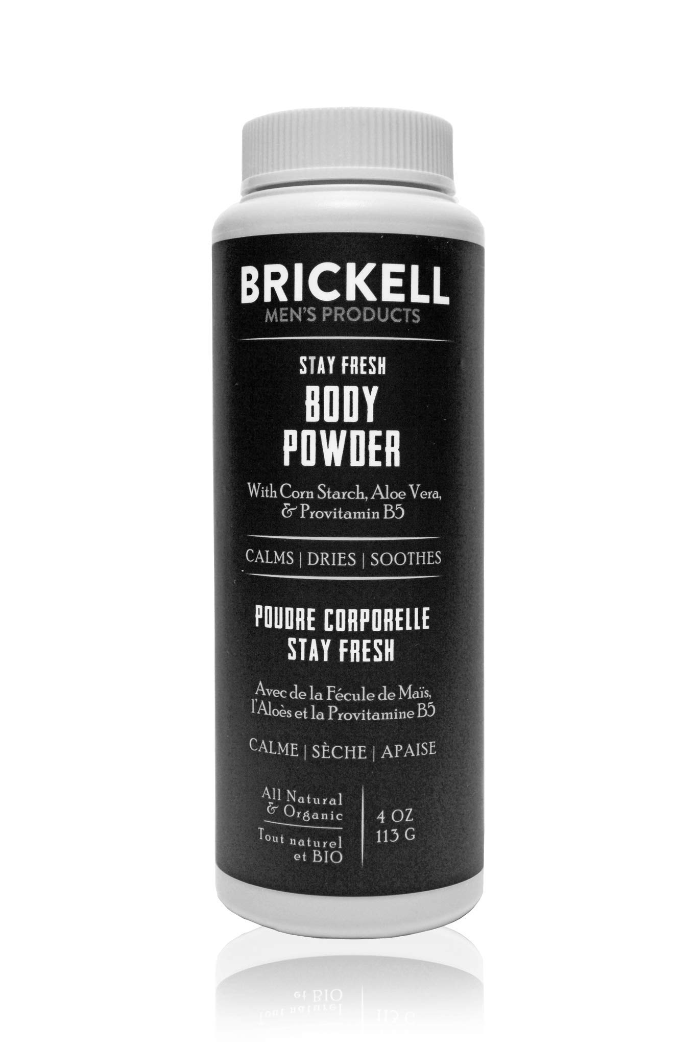 Brickell Men's ProductsStay Fresh Body Powder for Men, Natural and Organic Talc-Free, Absorbs Sweat, Keeps Skin Dry