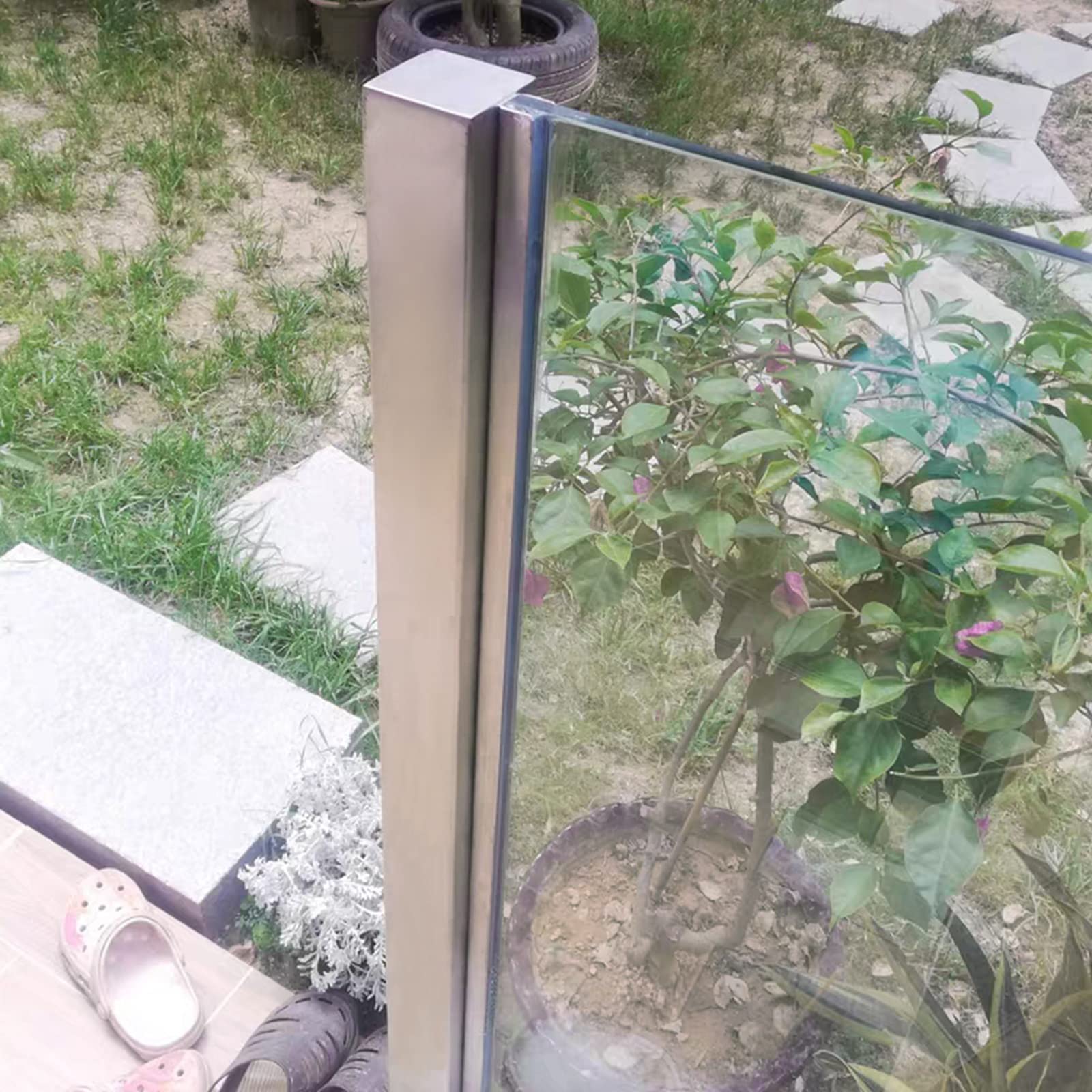 Klemmstange für Glaszäune für Verandas, robuste Zapfenklemme für Glaszäune, Edelstahl, kein Stanzen, wetterfestes Glasgeländer, quadratisch, Eckpfosten, 60 cm