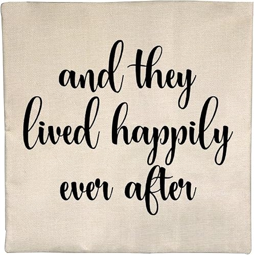 Miniatura 2 de Fundas de almohada de lino de 20 x 20 pulgadas, funda de cojín suave con cremallera oculta y vivían felices para siempre, funda de almohada rústica