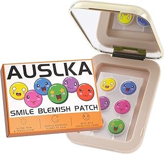 AUSLKA Smile Pimple Patch - Hydrocolloid Spot Dots With Mirror 60 Count - Blemishes Patch - Zit Patches - Dots For Spots Pimple Sticker - Cute Pimple Patches - 6 Colors - Vegan And Cruelty-Free Skincare