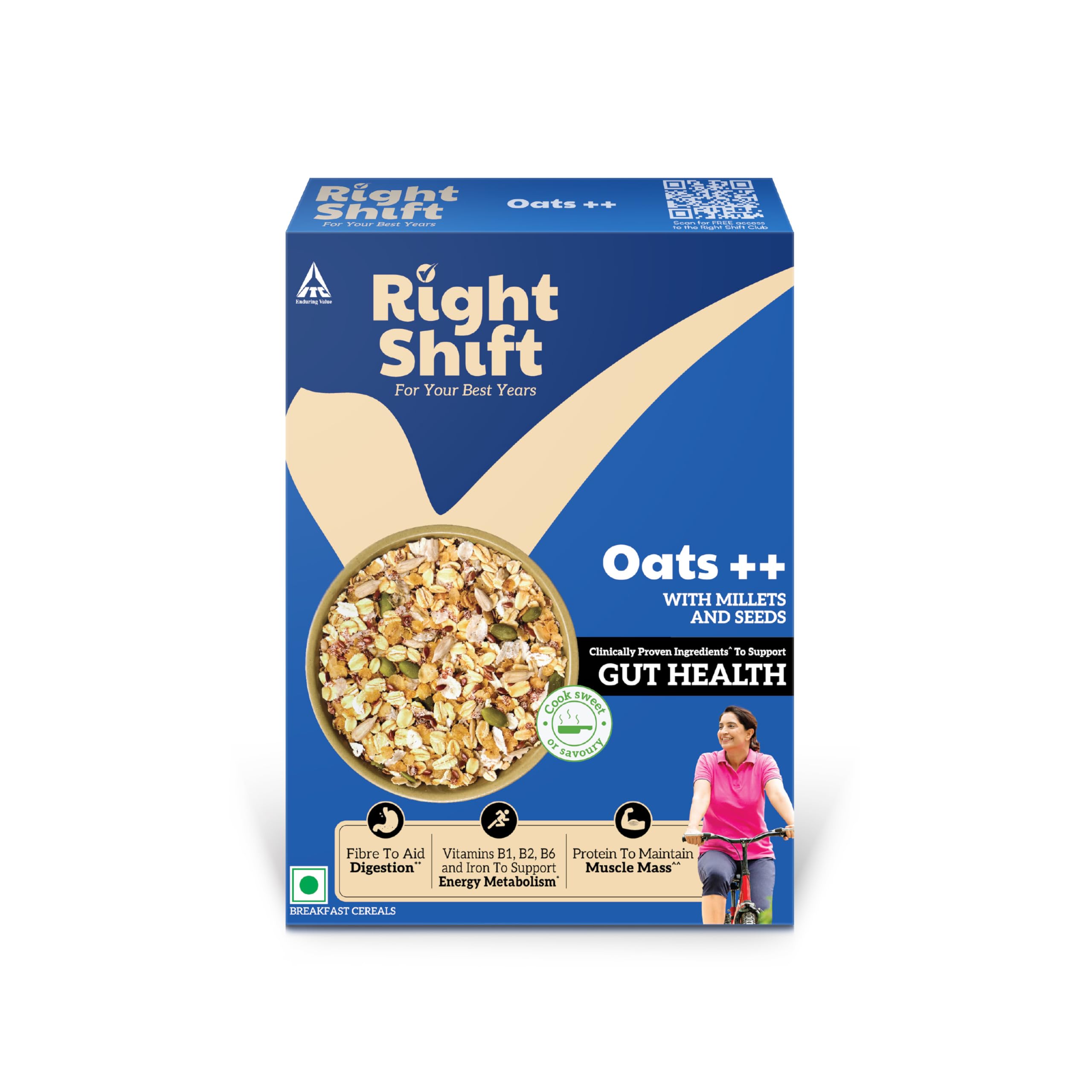 Right Shift High Protein Oats++ with Millets & Seeds, 240g | 23g Protein, 11g Fibre | Helps you meet 35% of your daily protein intake when made with milk | Ideal for Weight Loss, High Fibre | Ready to Cook | No Added Preservatives