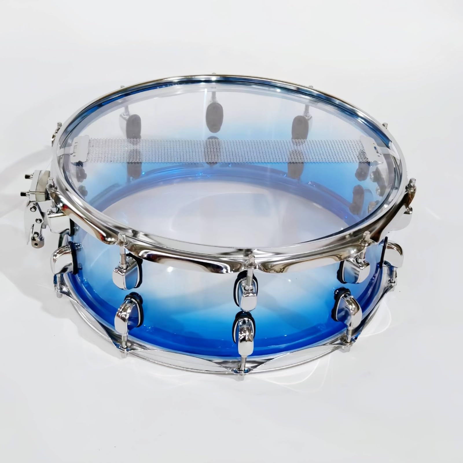 Amagogo Rullante Acrilico 14 Pollici Tamburo Percussione Rullantiera Conchiglia Trasparente Colore Sfumato Cerchi Metallo Lucido Tiranti Cromo Tono Definito Adatto per Bande Processioni Palcoscenici