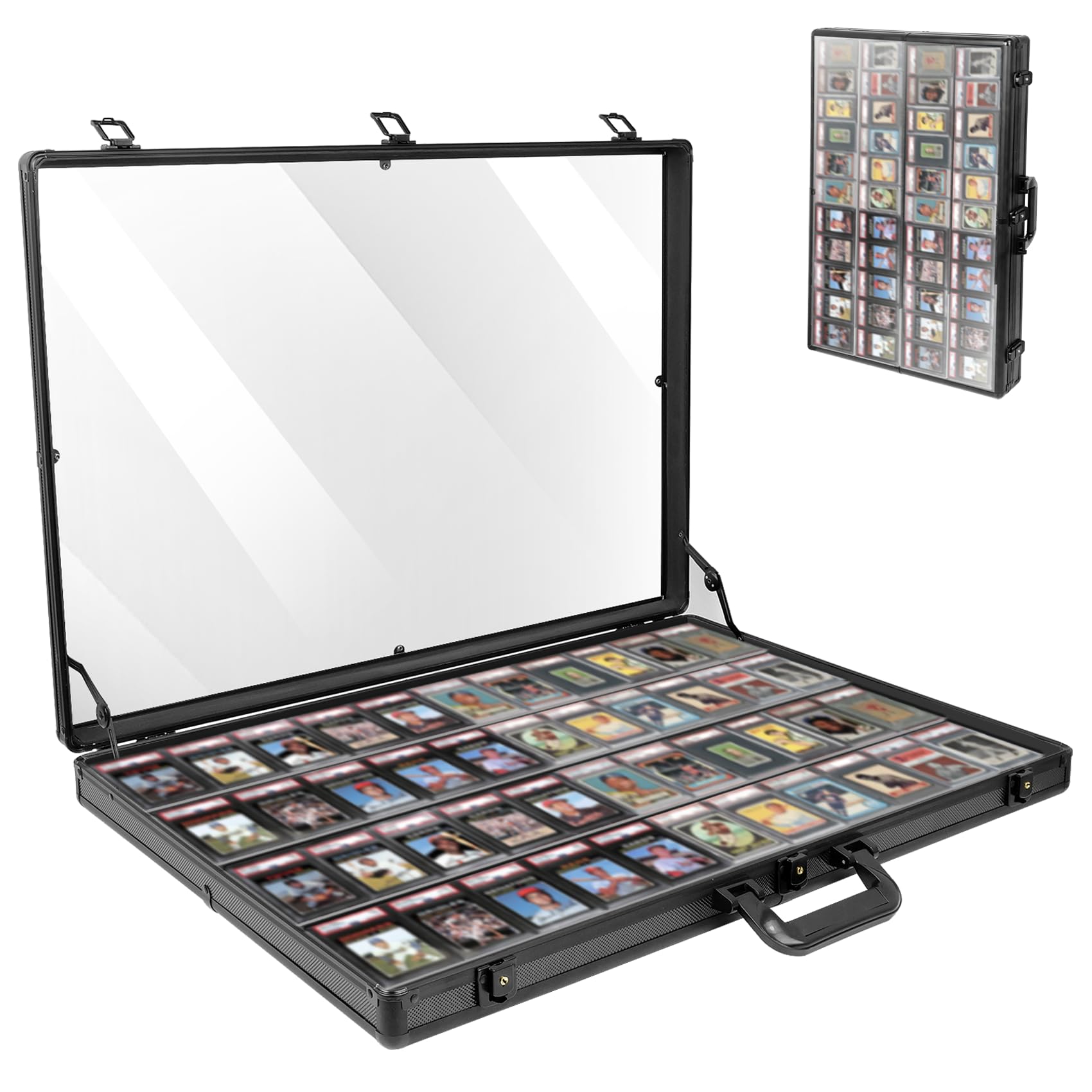 Black 34 in X 22 in, Card Show Display Case Large Aluminum, Trading Card Display Case Suitable for Sports Card/ TCG/ Jewelry Collection, 1-Year Coverage