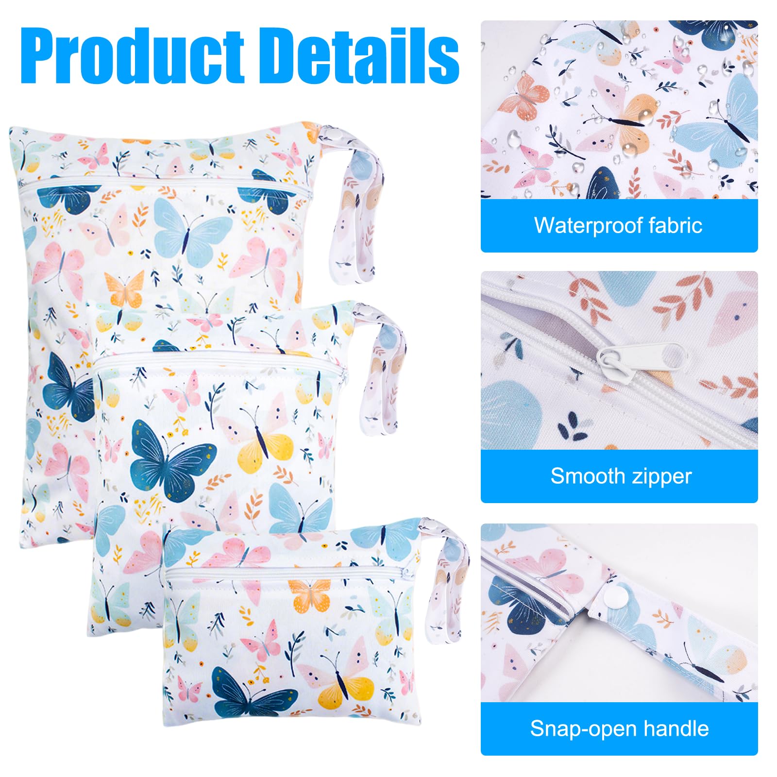 3 Pièces Sacs à Couches Lavables, 3 Tailles Wetbag, Sac Maillot de Bain Mouillé avec Poignée, Sac Étanche Couche, Imperméable et Lavable, pour Vêtements, Affaires Bébé, Natation, Voyage, Plage