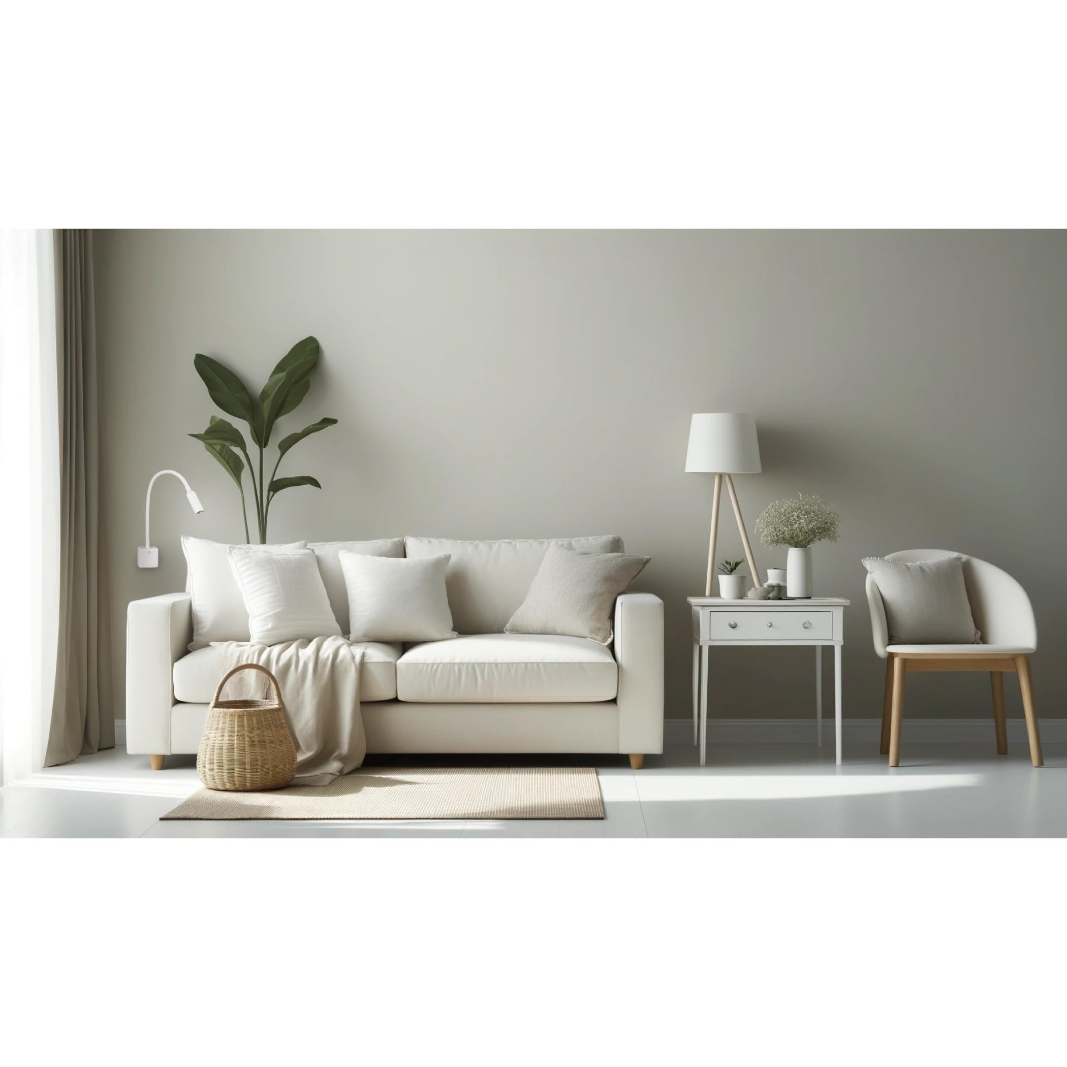SEBSON Lampara Enchufe Pared LED Blanco, Luz Lectura Regulable | Luz Nocturna Flexible, 4W blanca neutra 4000K, Aplique Pared - Lampara de Noche