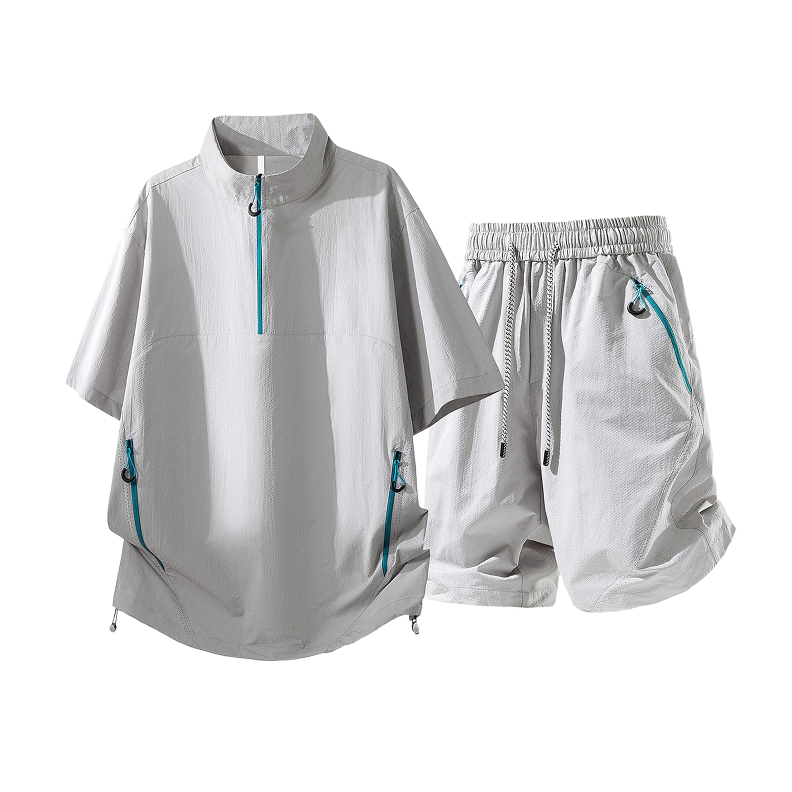 Pista Casual Seda Hielo Fino Secado Rápido Grande Alto Camiseta Shorts Verano-Grey-M