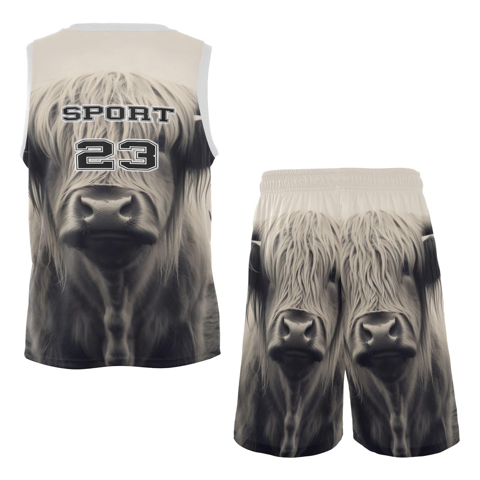 FLildon Highland Cow Boys Basketball Jersey Set Tank Top Shorts Tracksuit Sport Training Suit for Kids, S