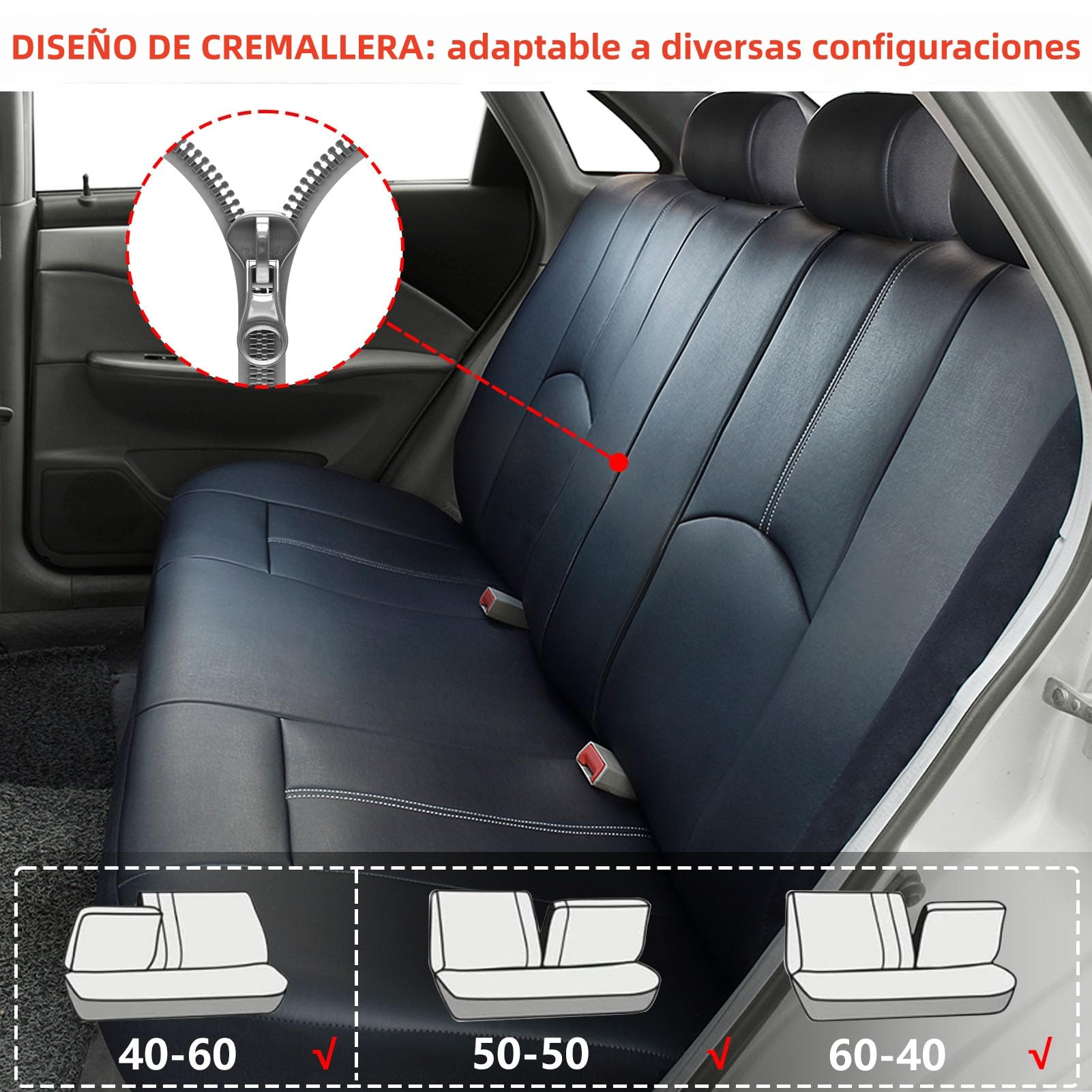 Fundas Universales para Asientos de Coche, Fundas de Cuero PU para Asientos de Coche, Protectores de Asientos para La Mayoría de Los Coches., SUV, Camiones, 11 Pcs, Negro