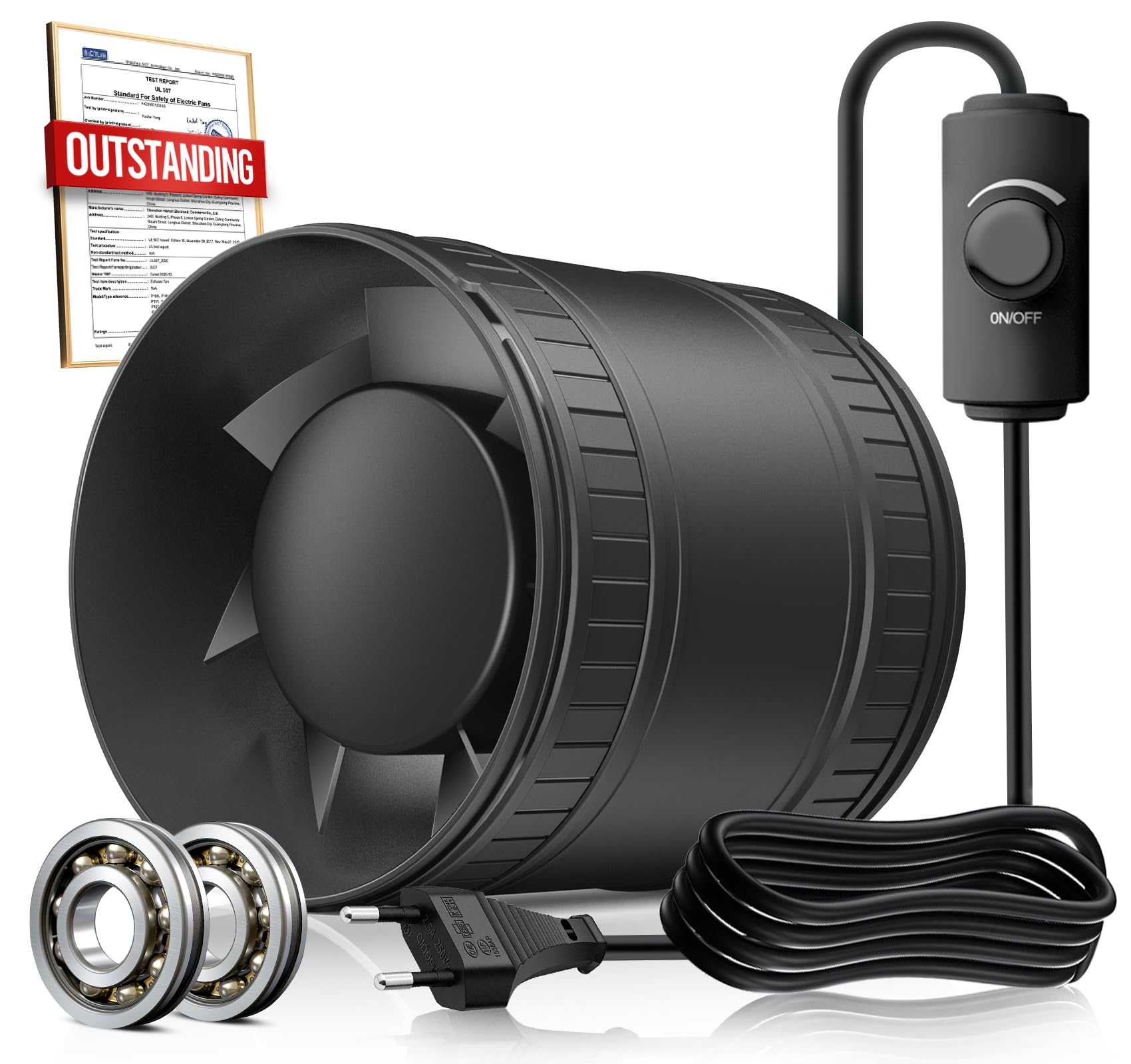 BUMSOU Ventilador Extractor de Aire en LĆnea 100 mm a Velocidad Ajustable con Protección Contra el Sobrecalentamiento, Ventilador de Conducto Compacto Silencioso Potente, Extractor de baƱo WC Tienda