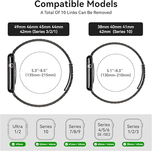 Miniatura 2 de SUNFWR Compatible con Apple Watch Band de 1.772 pulgadas, 1.732 pulgadas, 1.654 pulgadas, para hombres y mujeres, correa de metal de acero