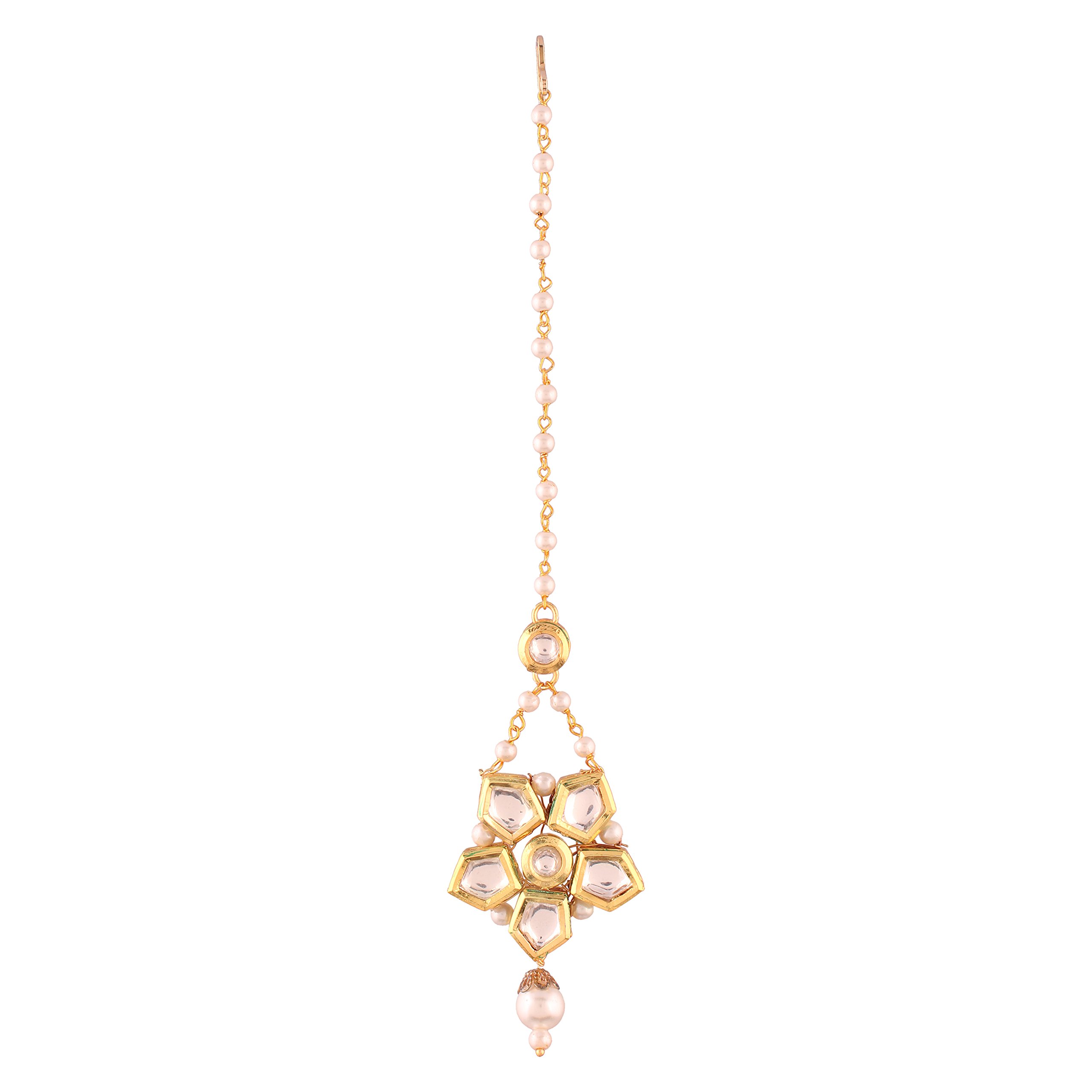 AccessHer Kundan Flower and Pearl Bindiya Style Brass Ethnic Maang Tika for Women (B078XC7X69) Amazon Price History, Amazon Price Tracker