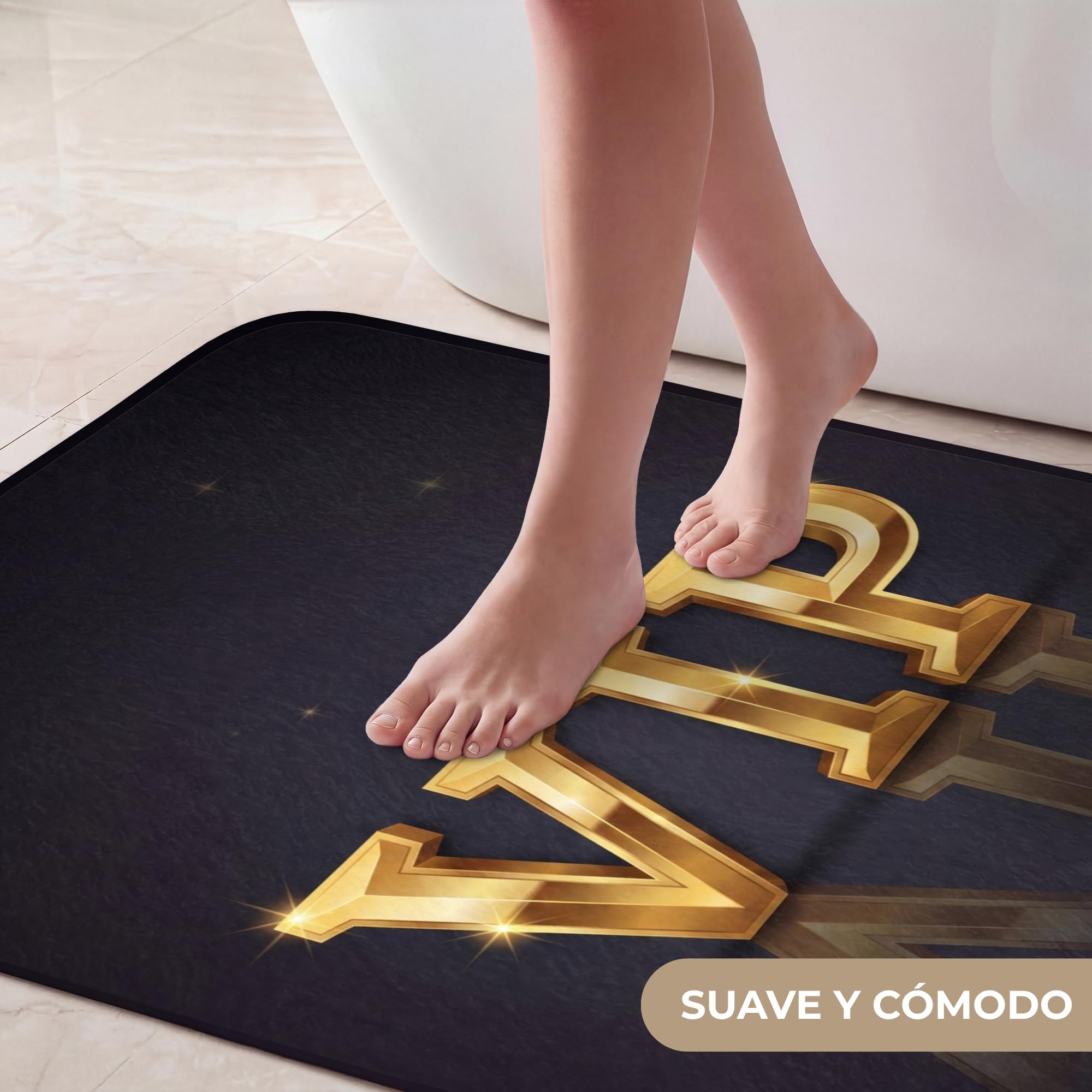 Alfombras Baño Rectangular 60x90 cm Alfombra Ducha Lavable Tapete Bath Mat Non Slip Antideslizante Bathroom Decoracion Shower VIP - Oro - Destello