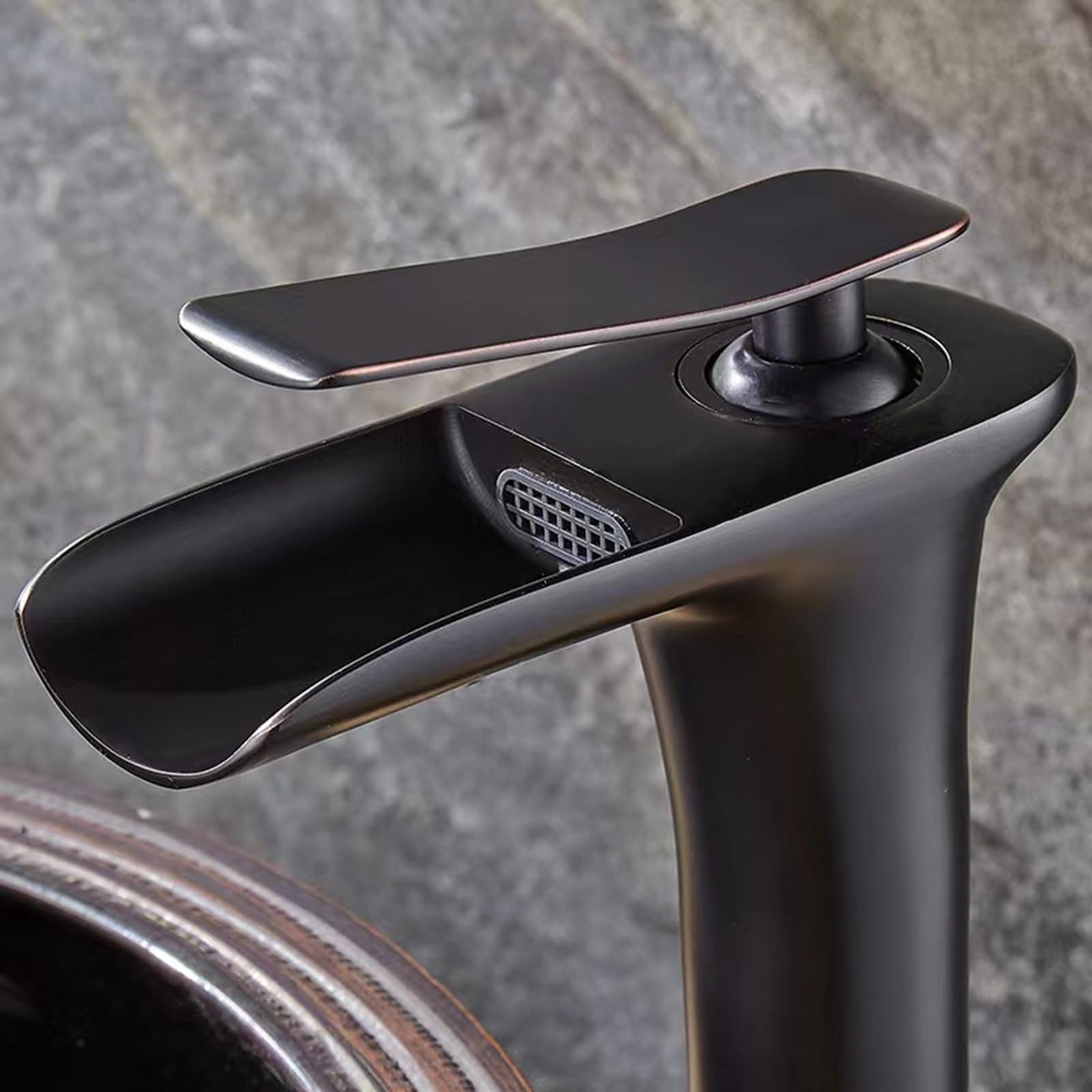 Mischbatterie Waschbecken Wasserfall Badarmatur Waschbecken Hoch Einhebelmischer Bad Waschbecken Wasserhahn Warm Und Kaltmischwasser Vollkupfer Einlochhahn,Retro Schwarz,hoch